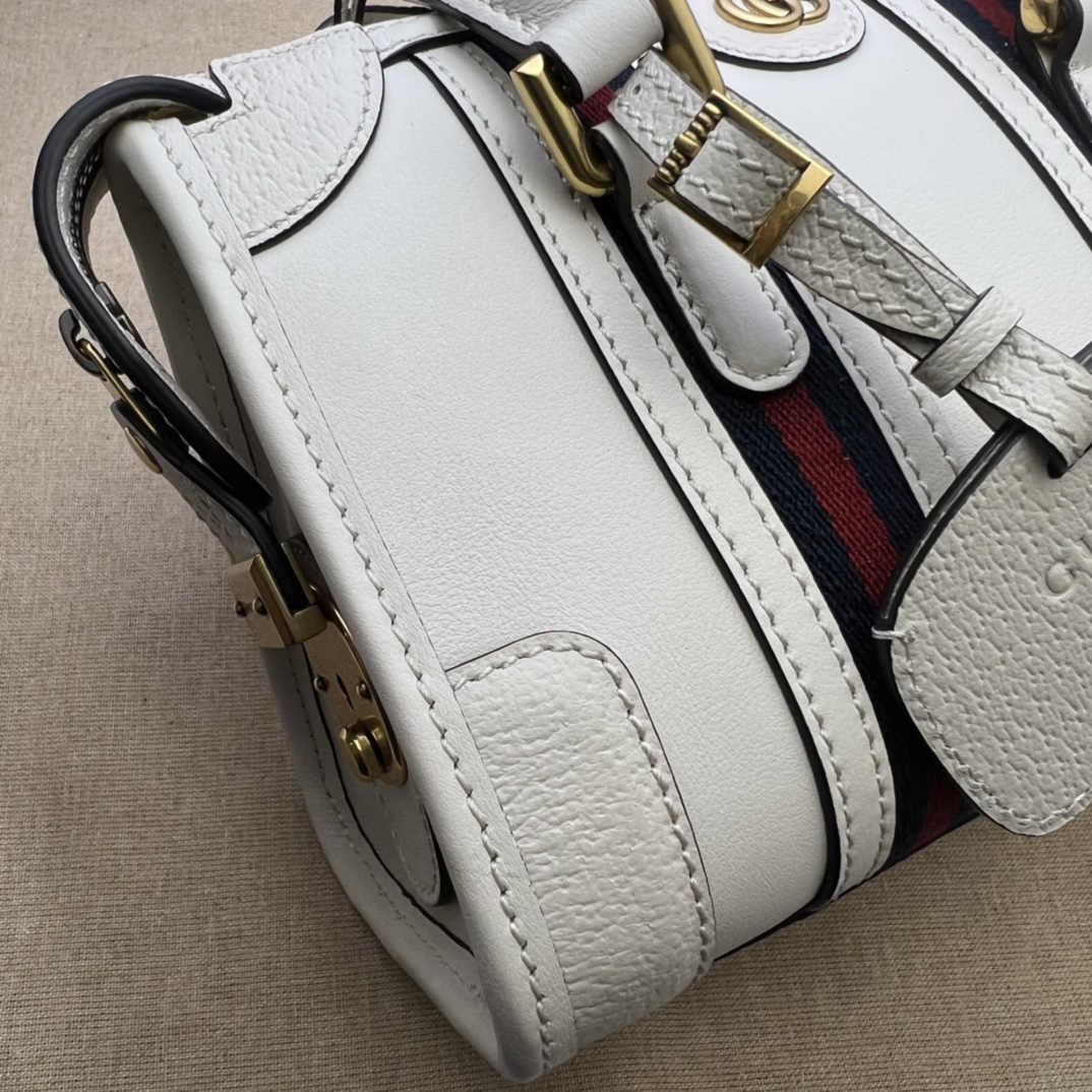 BAGSAAA Gvc*1 GG CANVAS AND SMOOTH LEATHER MINI HANDBAG IN WHITE - 22*15*11CM