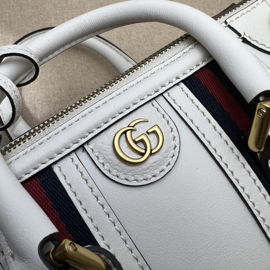 BAGSAAA Gvc*1 GG CANVAS AND SMOOTH LEATHER MINI HANDBAG IN WHITE - 22*15*11CM