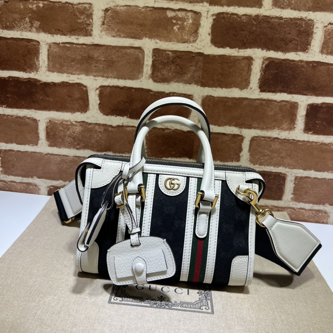 BAGSAAA Gvc*1 GG CANVAS AND SMOOTH LEATHER MINI HANDBAG IN WHITE - 22*15*11CM