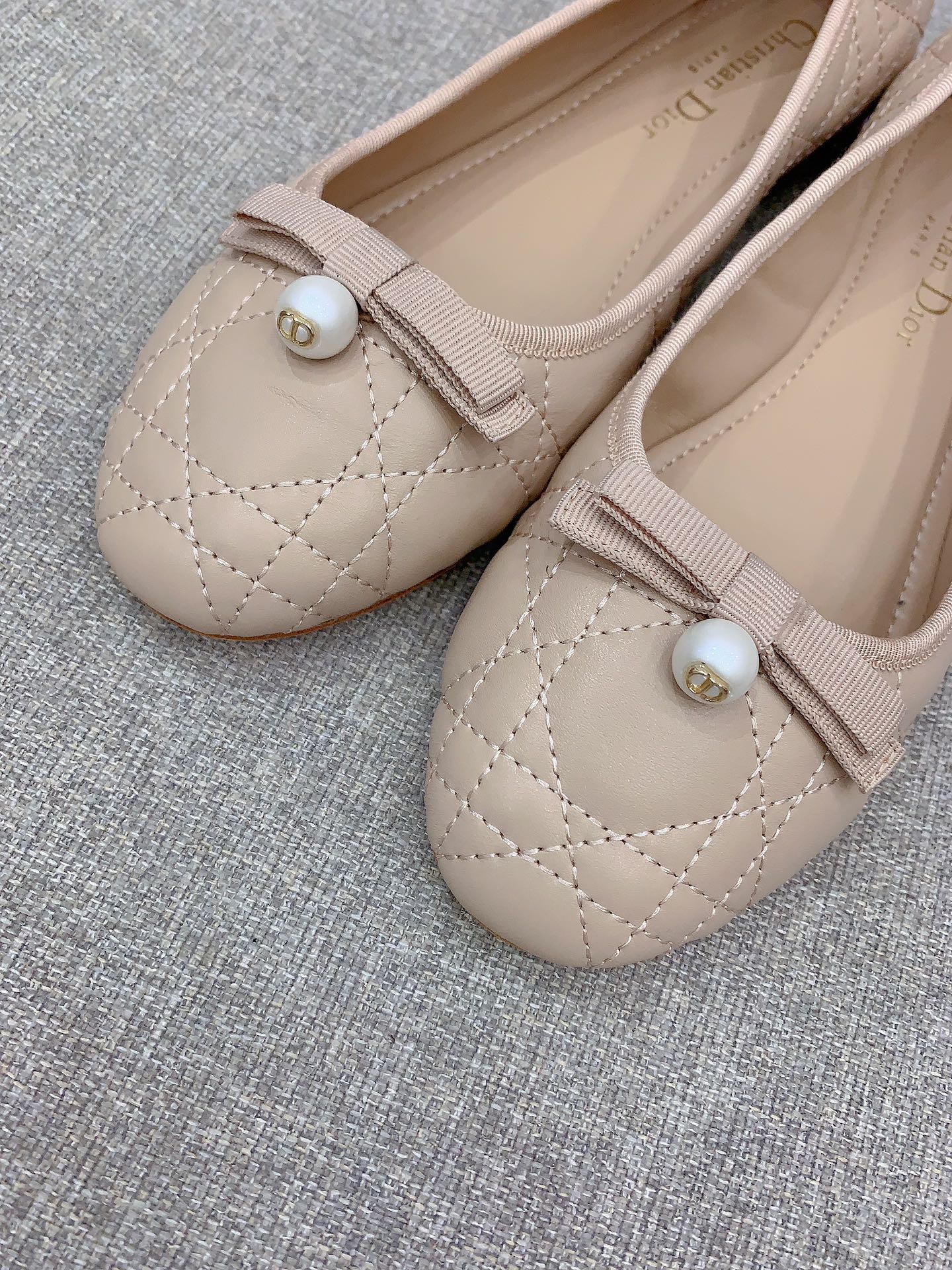 Bagsaaa D10r Ballet Flat Nude Quilted Cannage Calfskin
