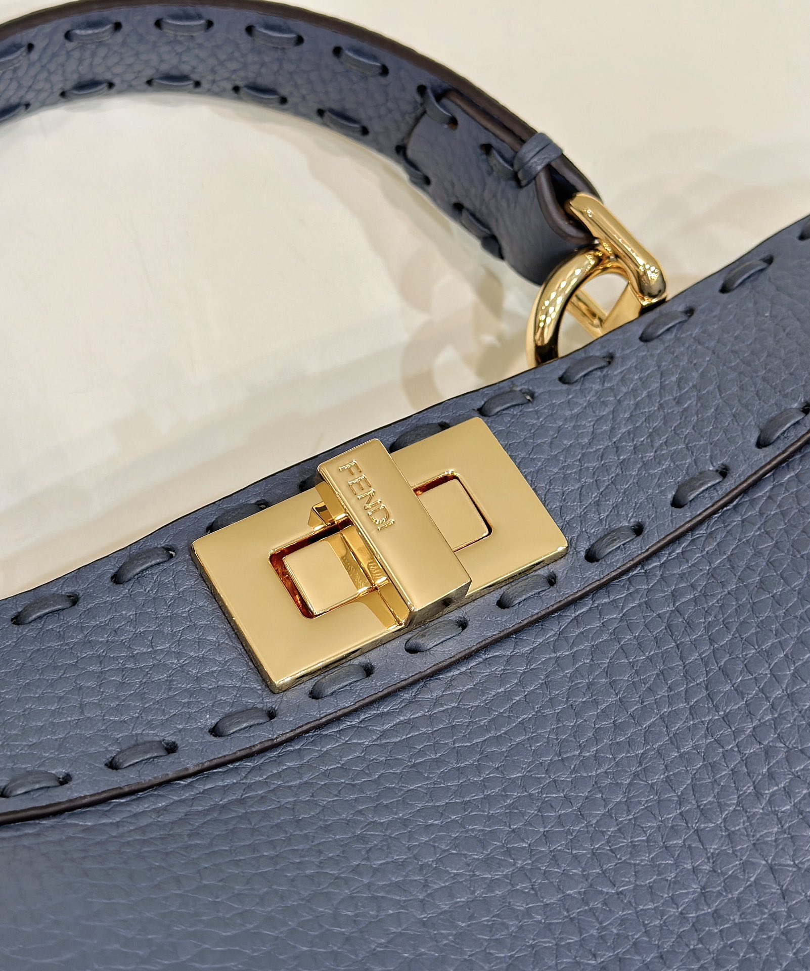 Bagsaaa F**di Peekaboo ISeeU Small Midnight blue Selleria bag with oversized topstitching