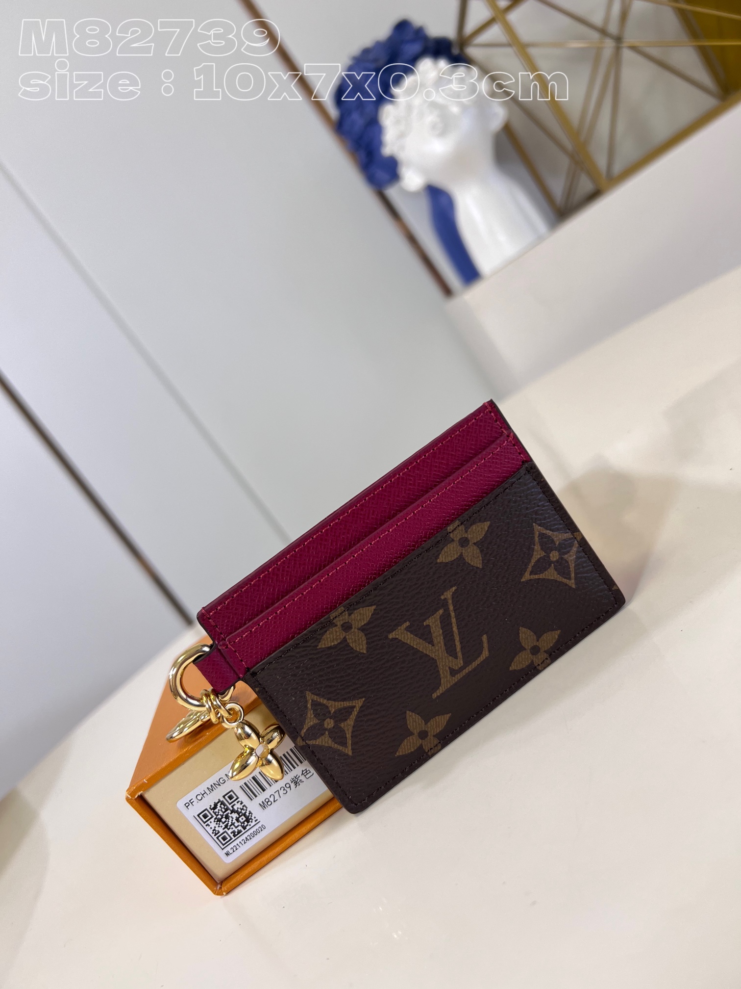 Bagsaaa L0vis Vvtt0n Charms Monogram Canvas Burgundy Card Holder