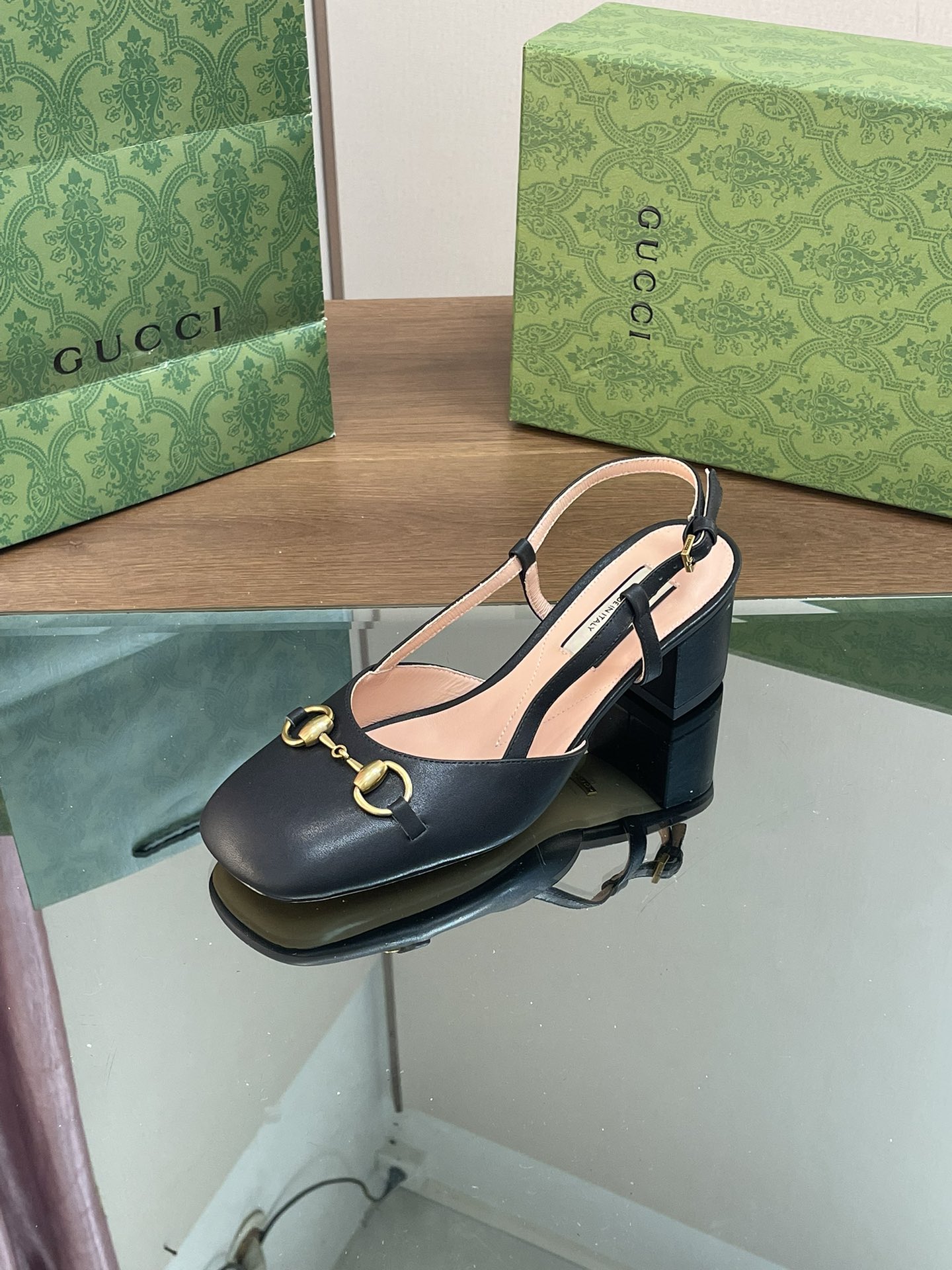 Bagsaaa Gvc*1 Horsebit Slingback In Black Leather