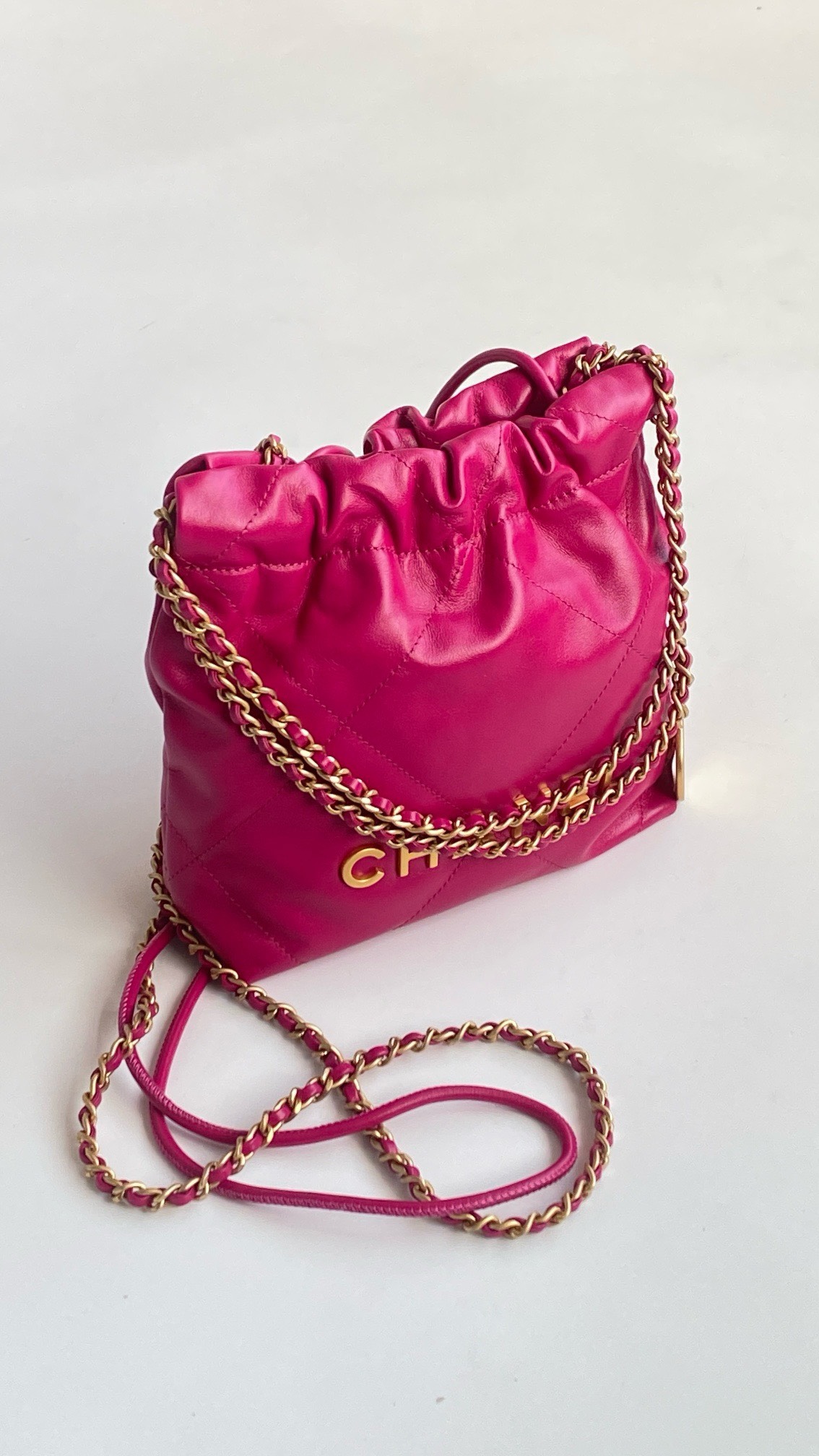 Bagsaaa Ch**el Mini 22 Bag In Hot Pink - 20x19x6cm