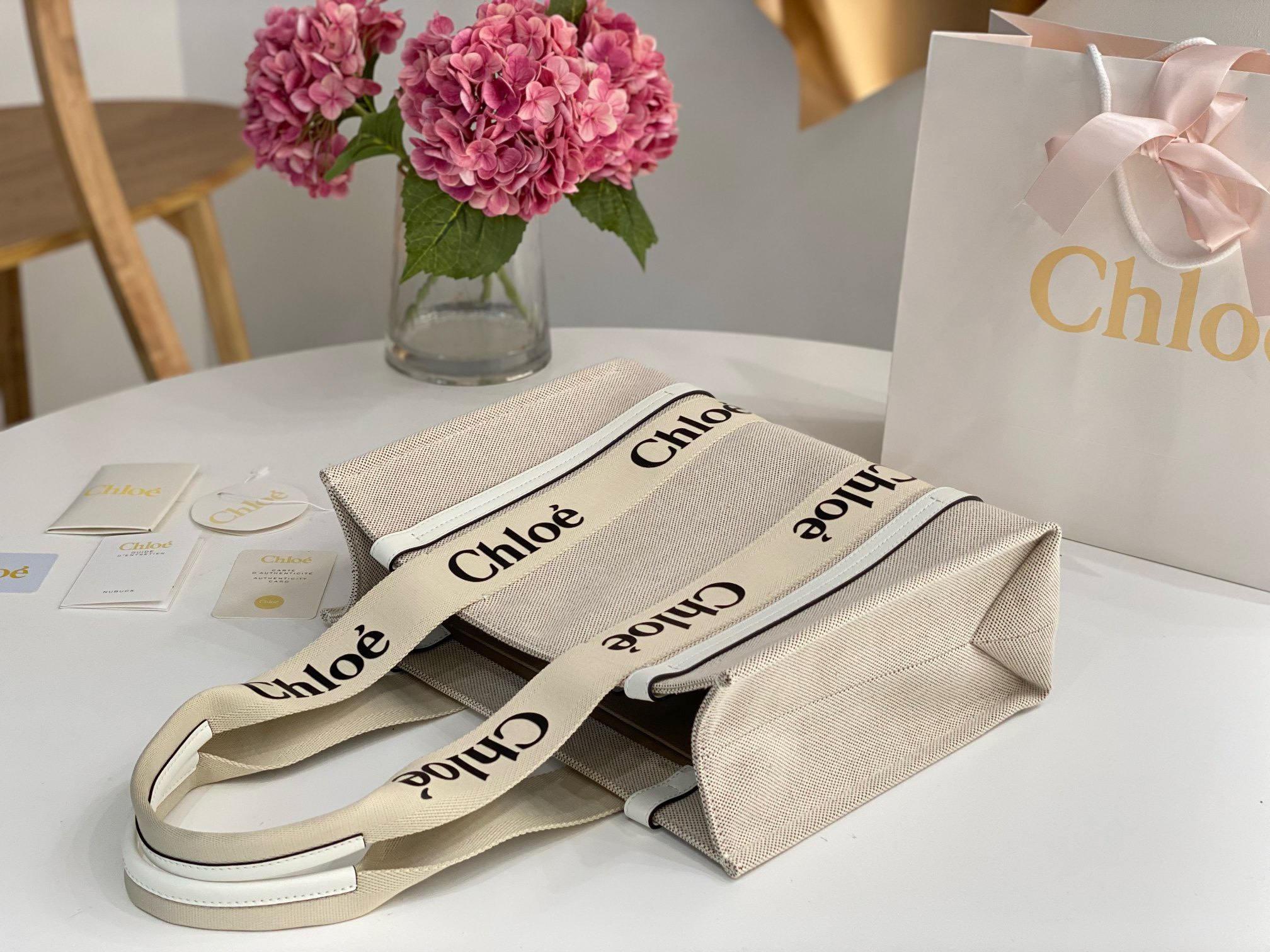 Bagsaaa Chloe Medium Woody Tote Bag White - 37x26x12cm