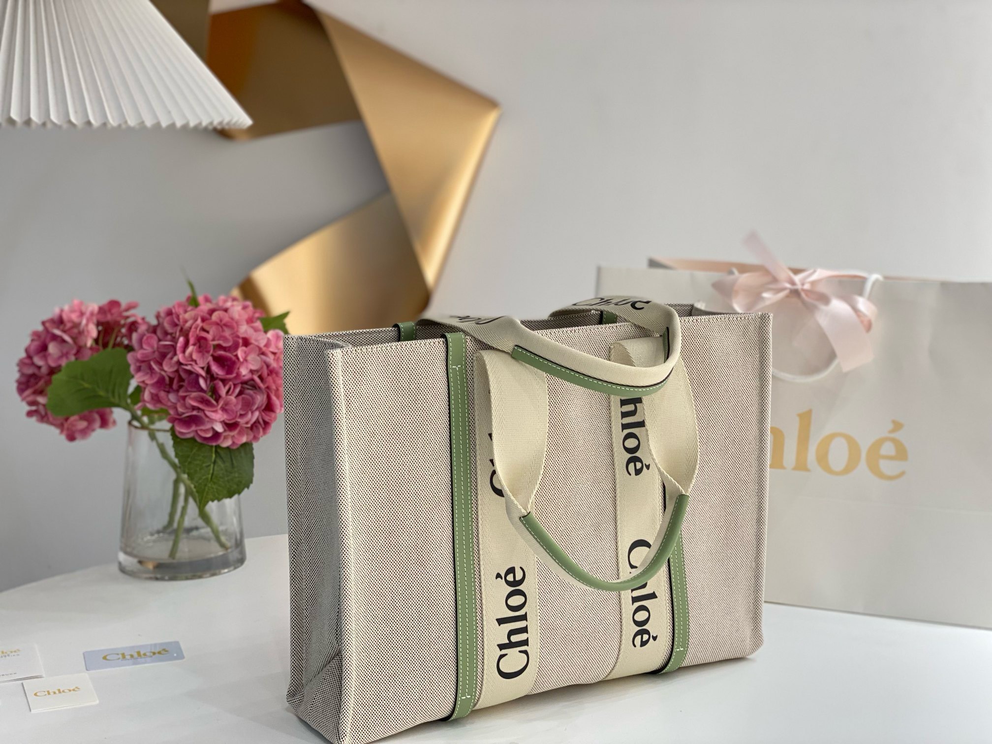 Bagsaaa Chloe Medium Woody Tote Bag Green - 45x33x13cm