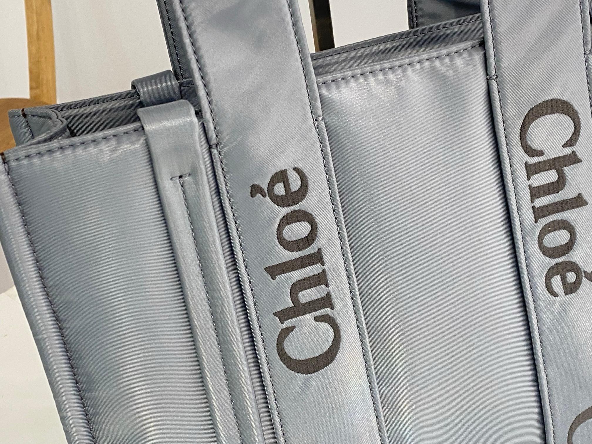 Bagsaaa Chloe Medium Woody Tote Bag Nylon Grey - 37x26x12cm