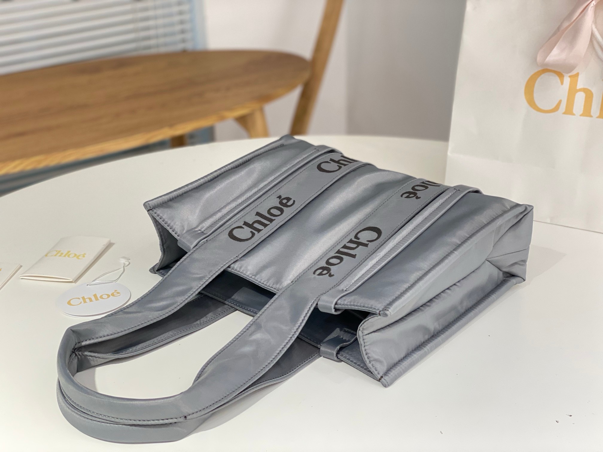 Bagsaaa Chloe Medium Woody Tote Bag Nylon Grey - 37x26x12cm