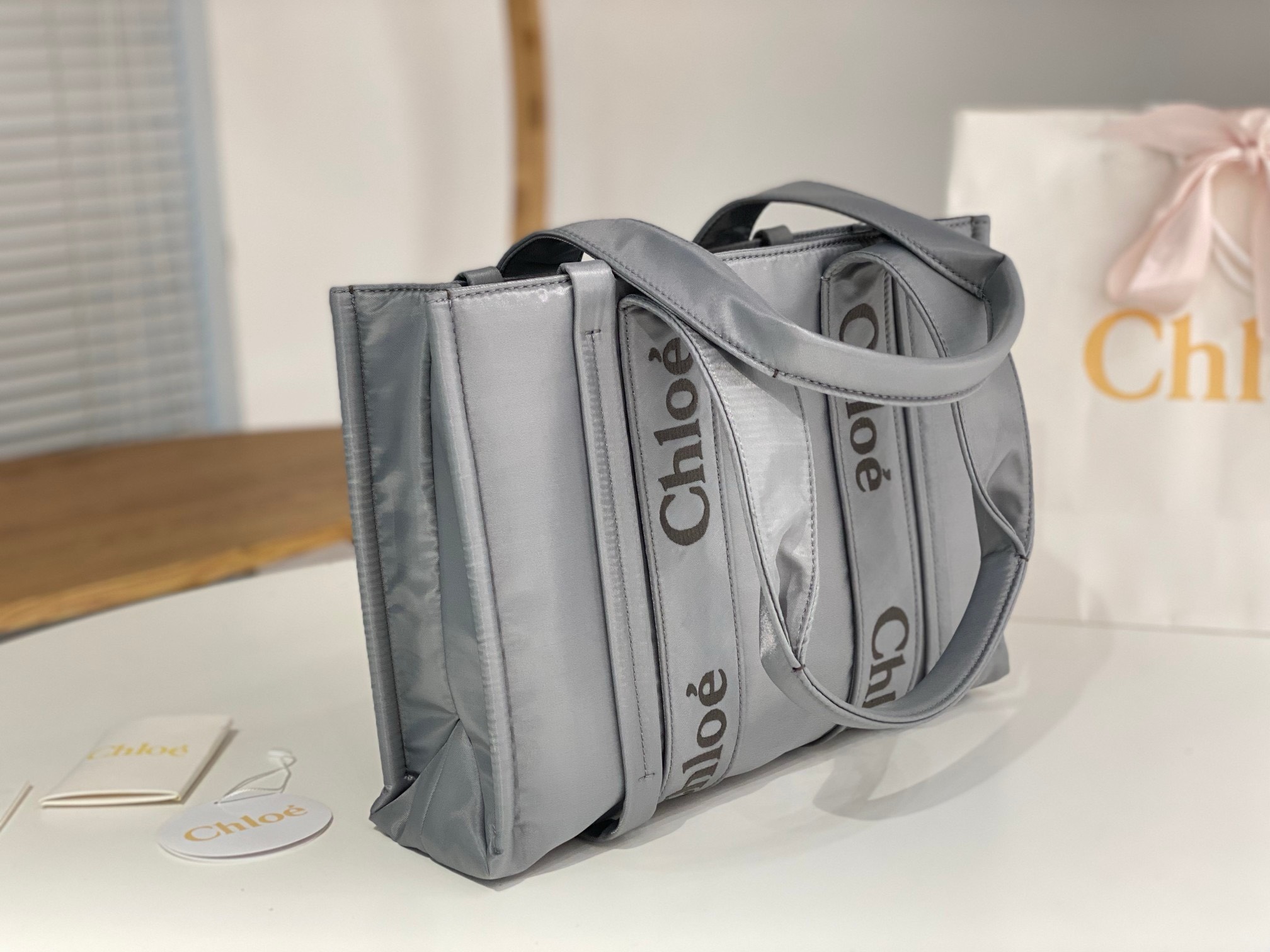 Bagsaaa Chloe Medium Woody Tote Bag Nylon Grey - 37x26x12cm