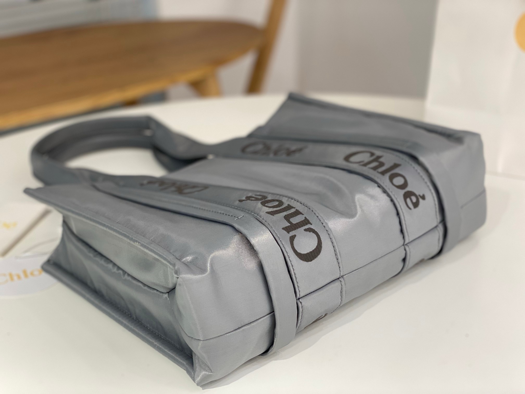 Bagsaaa Chloe Medium Woody Tote Bag Nylon Grey - 37x26x12cm