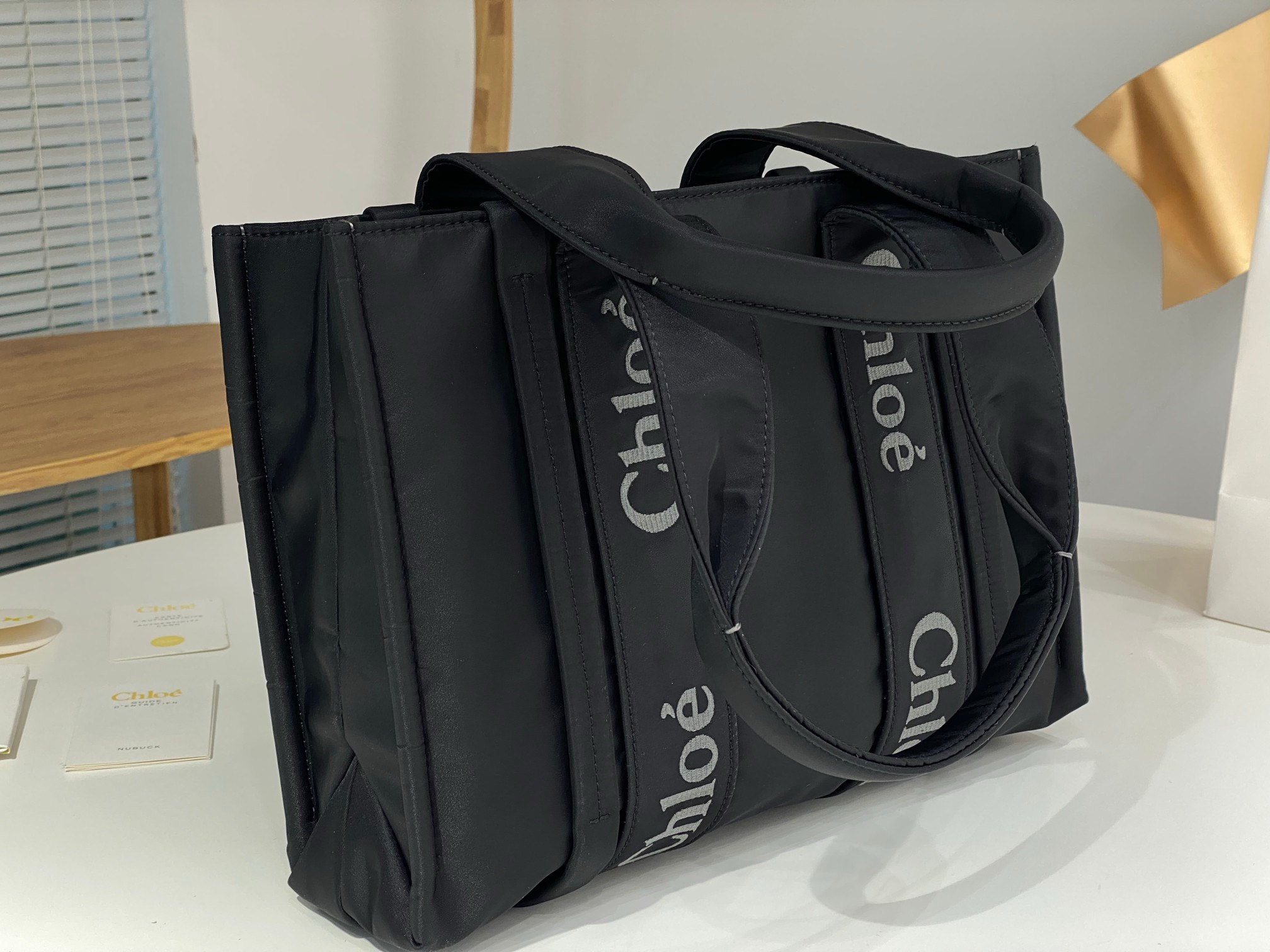 Bagsaaa Chloe Medium Woody Tote Bag Nylon Black - 37x26x12cm
