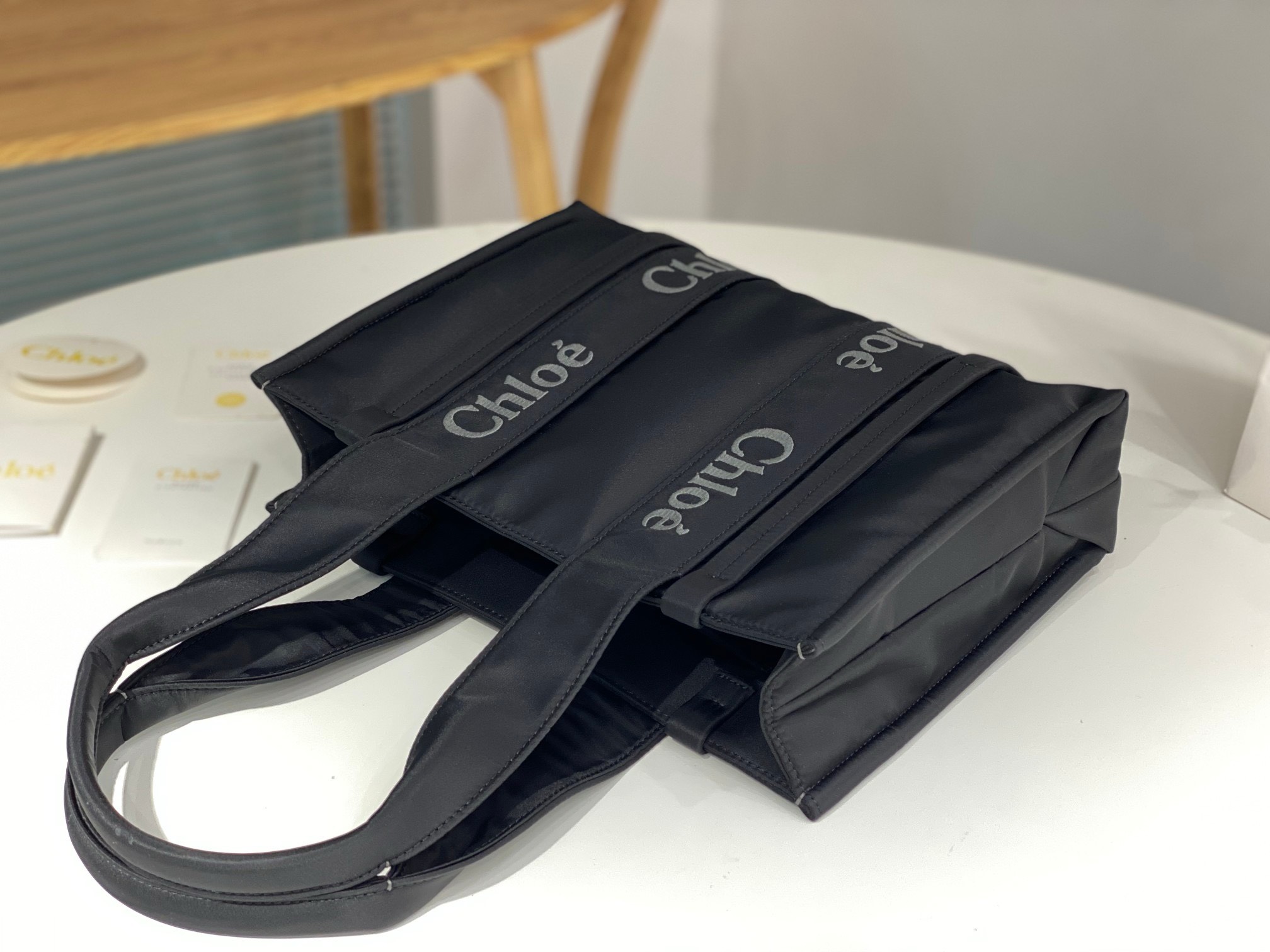 Bagsaaa Chloe Medium Woody Tote Bag Nylon Black - 37x26x12cm