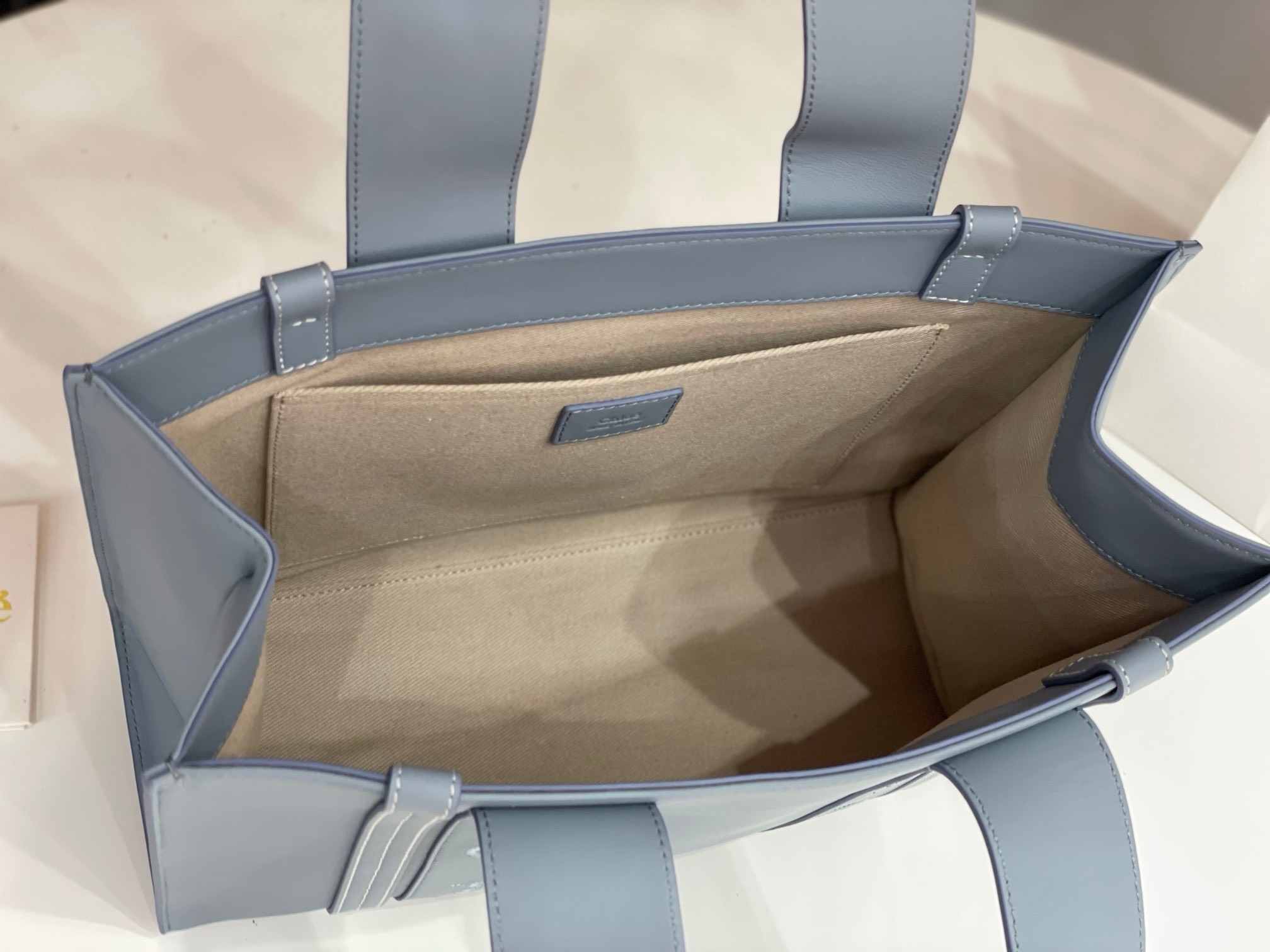 Bagsaaa Chloe Medium Woody Tote Bag Calfskin Blue - 37x26x12cm