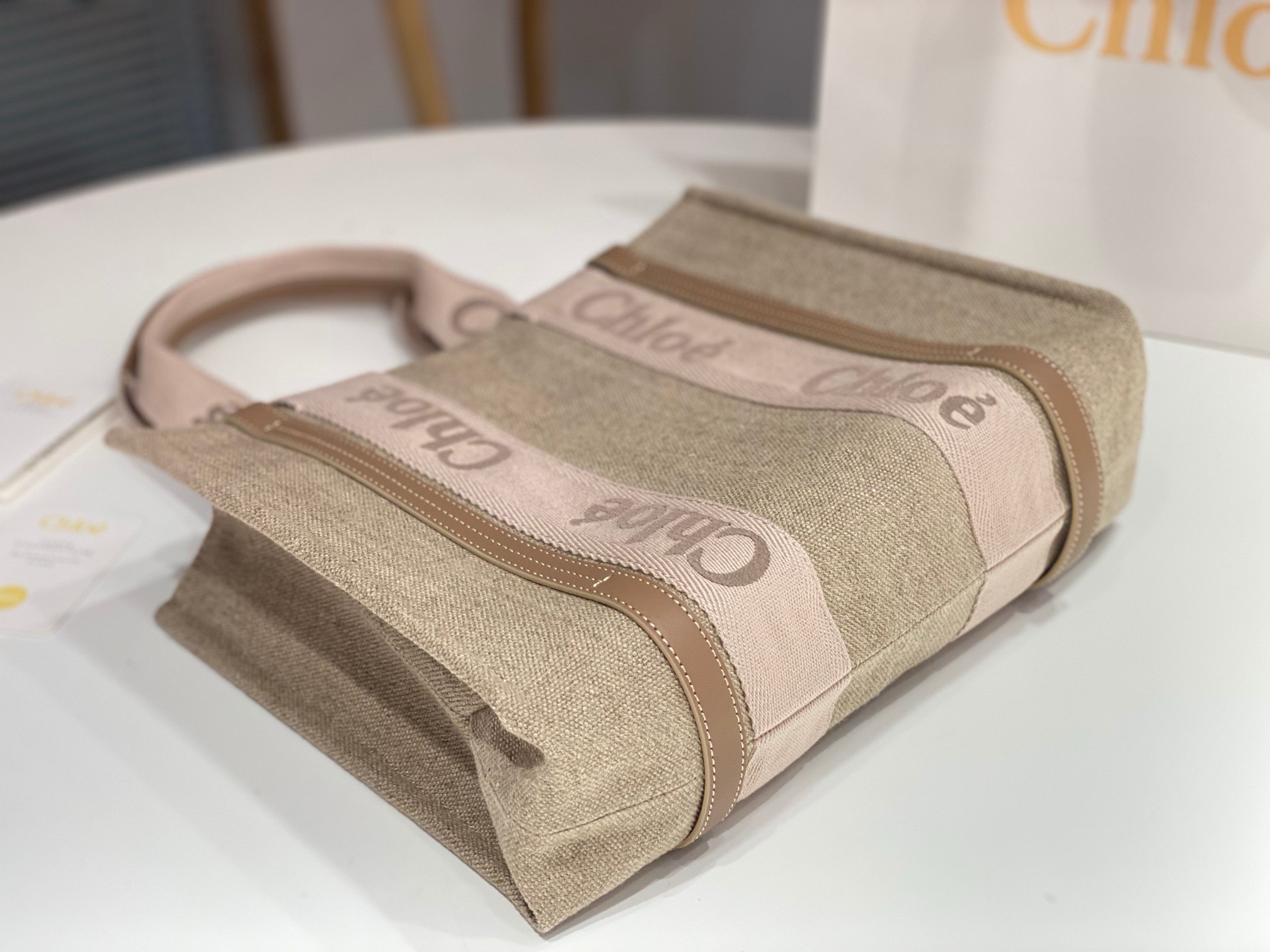 Bagsaaa Chloe Medium Woody Tote Bag Pink - 37x26x12cm