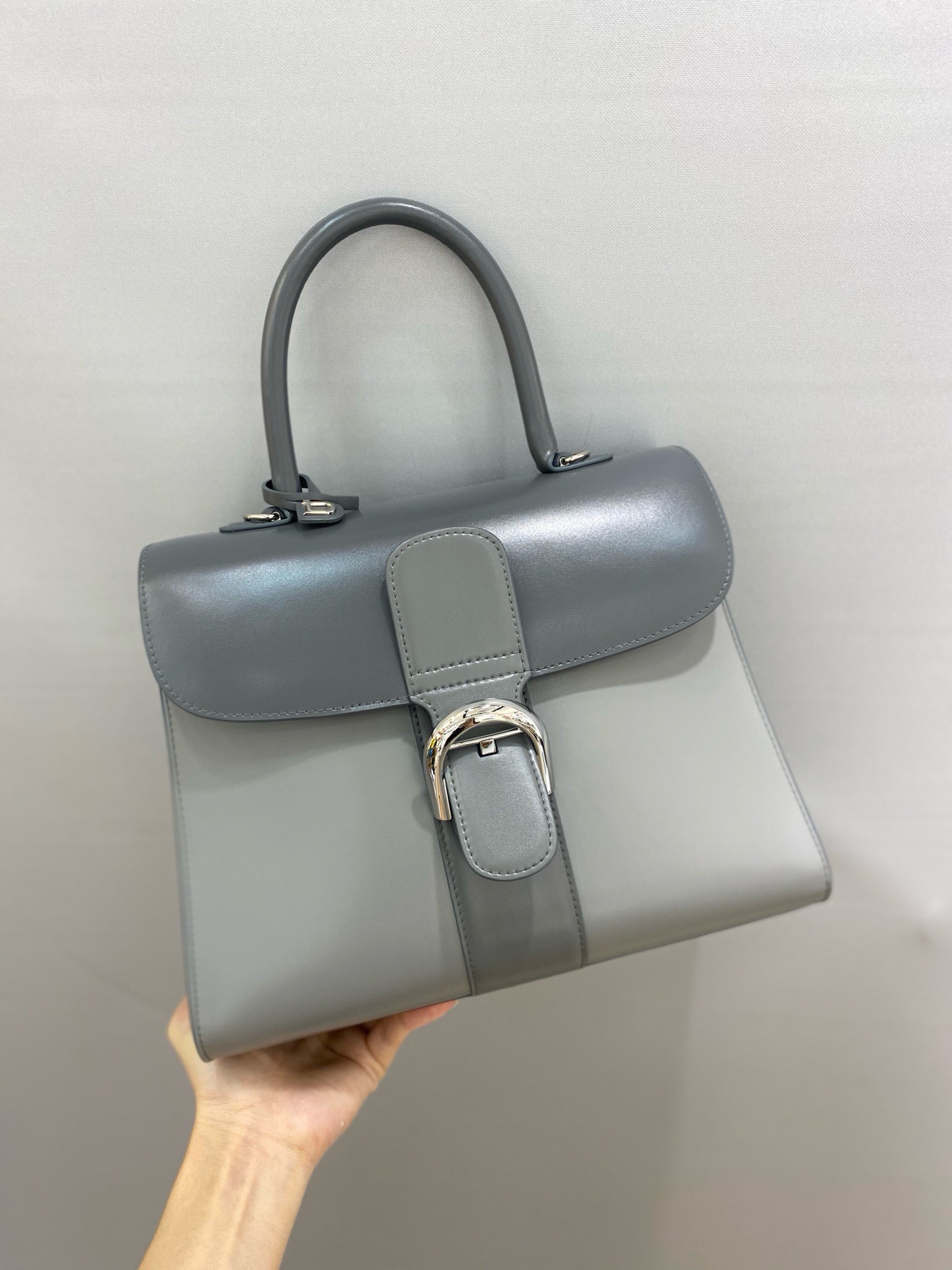 Bagsaaa Delvaux Calfskin MM Brillant Satchel Grey 