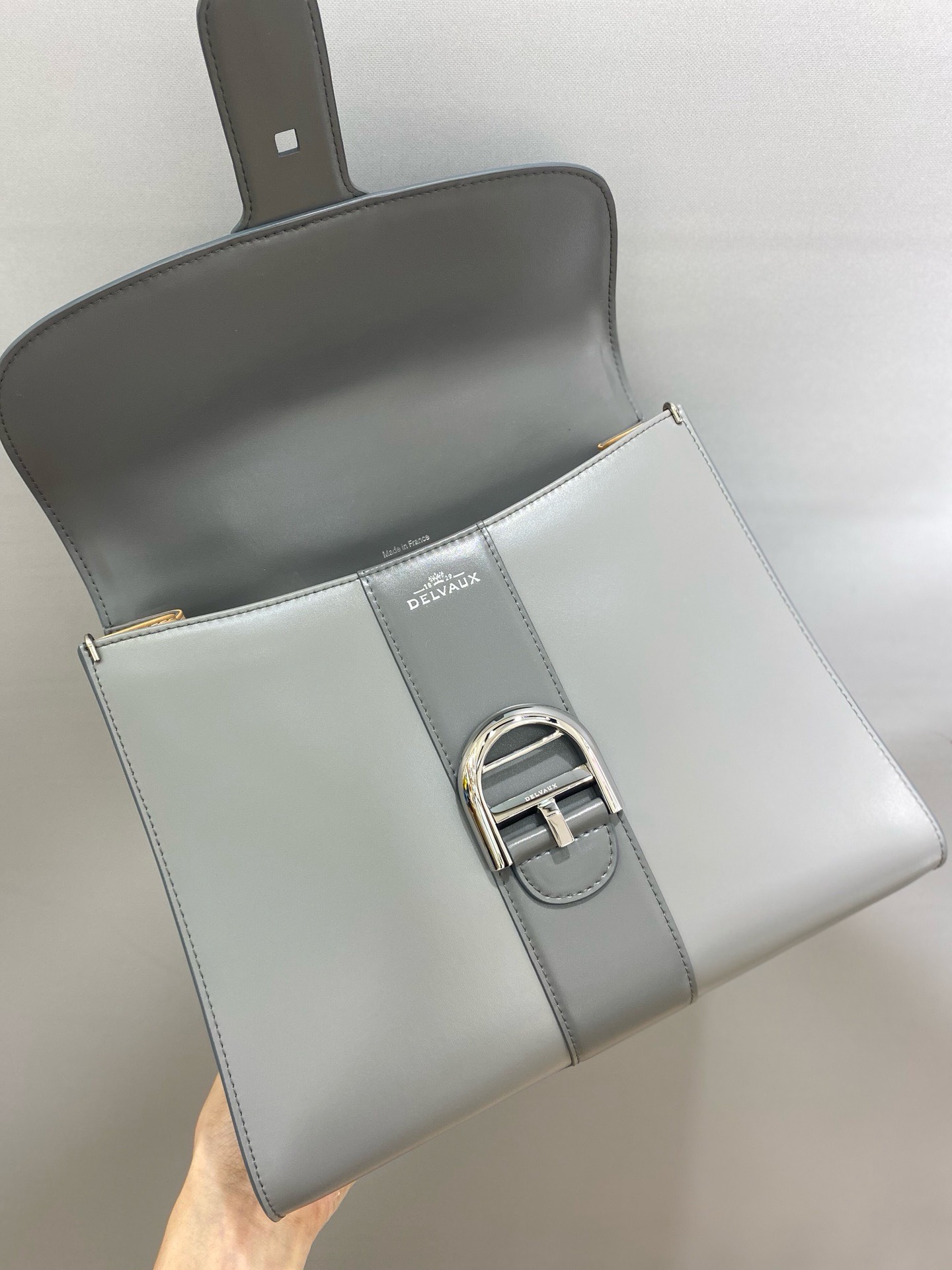 Bagsaaa Delvaux Calfskin MM Brillant Satchel Grey 