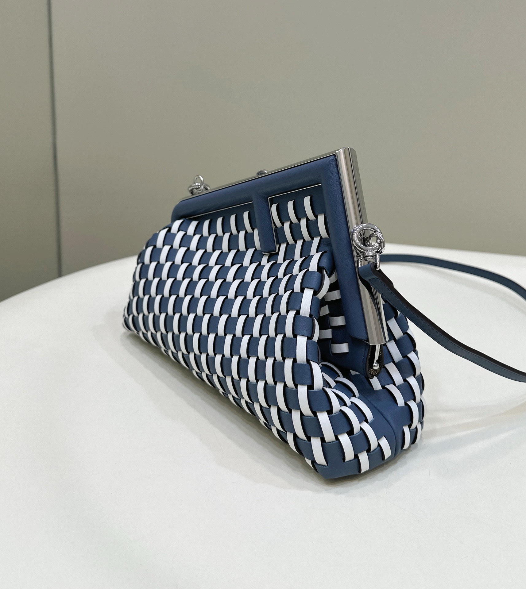 Bagsaaa F**di First Small braided leather bag blue & white - 26x18x9.5cm
