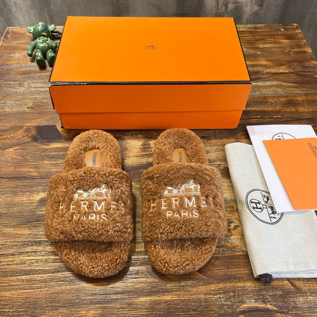 Bagsaaa H**me5 Shearling Brown Slides