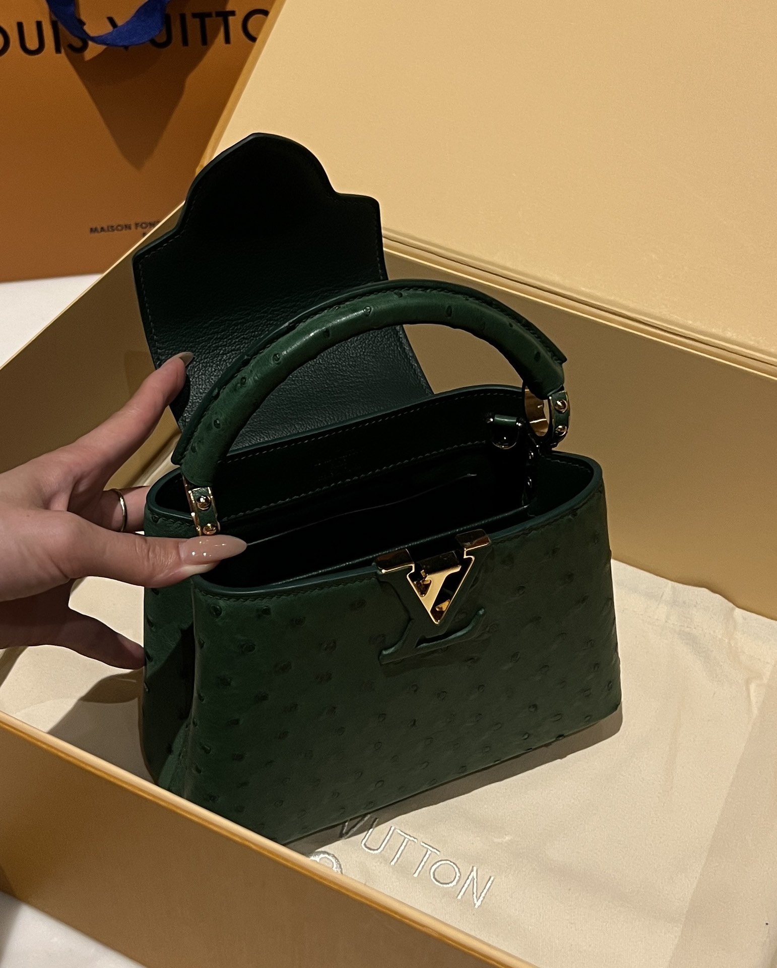 Bagsaaa L0vis Vvtt0n Capucines Ostrich Leather Blue 