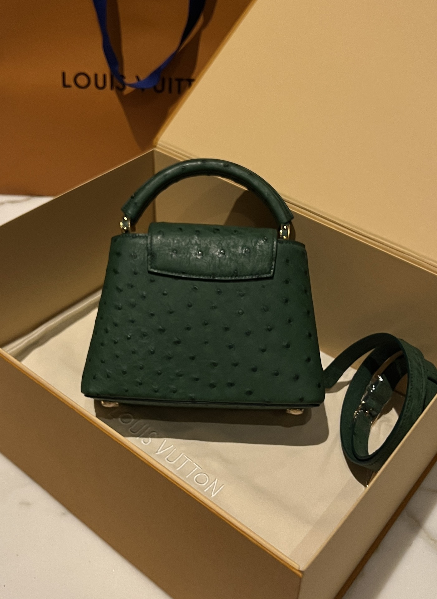 Bagsaaa L0vis Vvtt0n Capucines Ostrich Leather Blue 