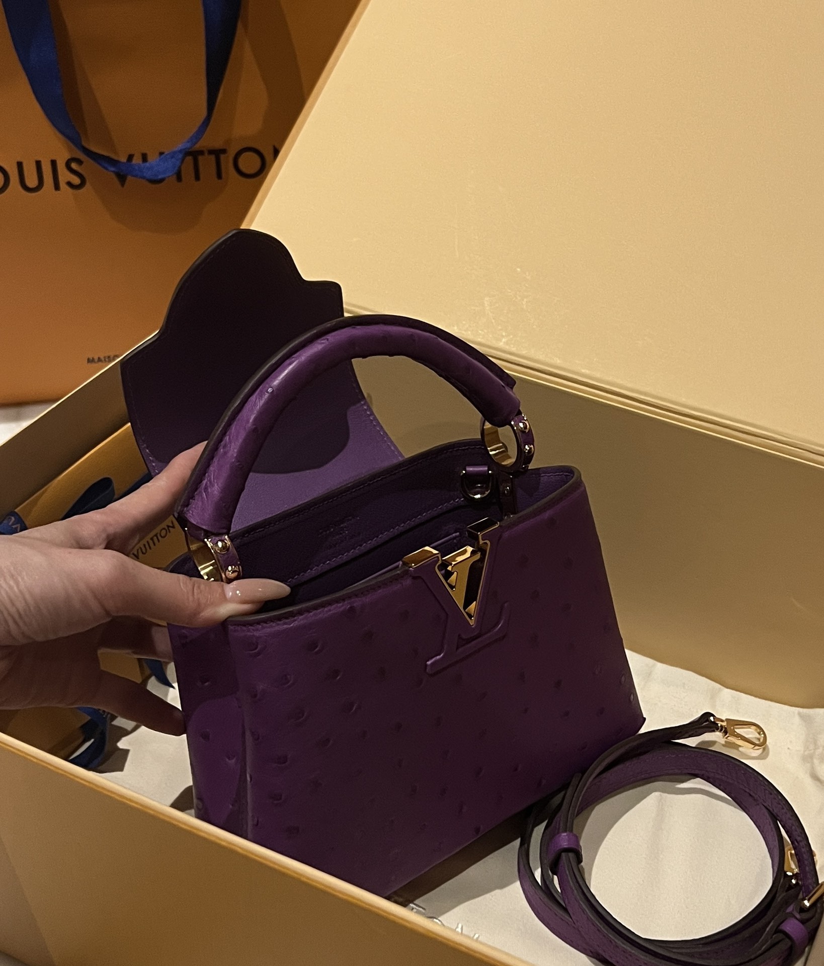 Bagsaaa L0vis Vvtt0n Capucines Ostrich Leather Purple