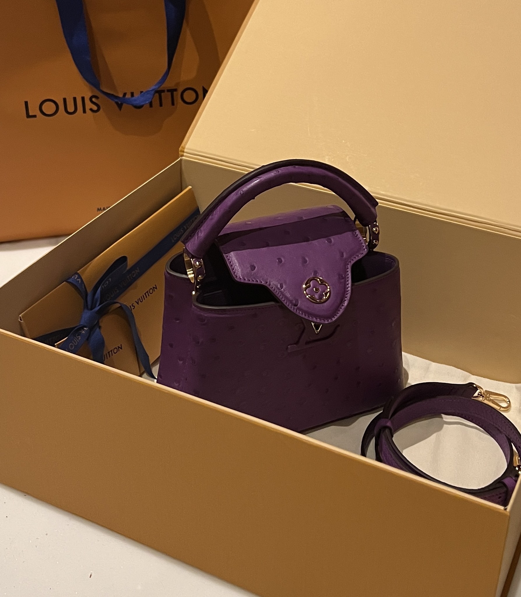 Bagsaaa L0vis Vvtt0n Capucines Ostrich Leather Purple
