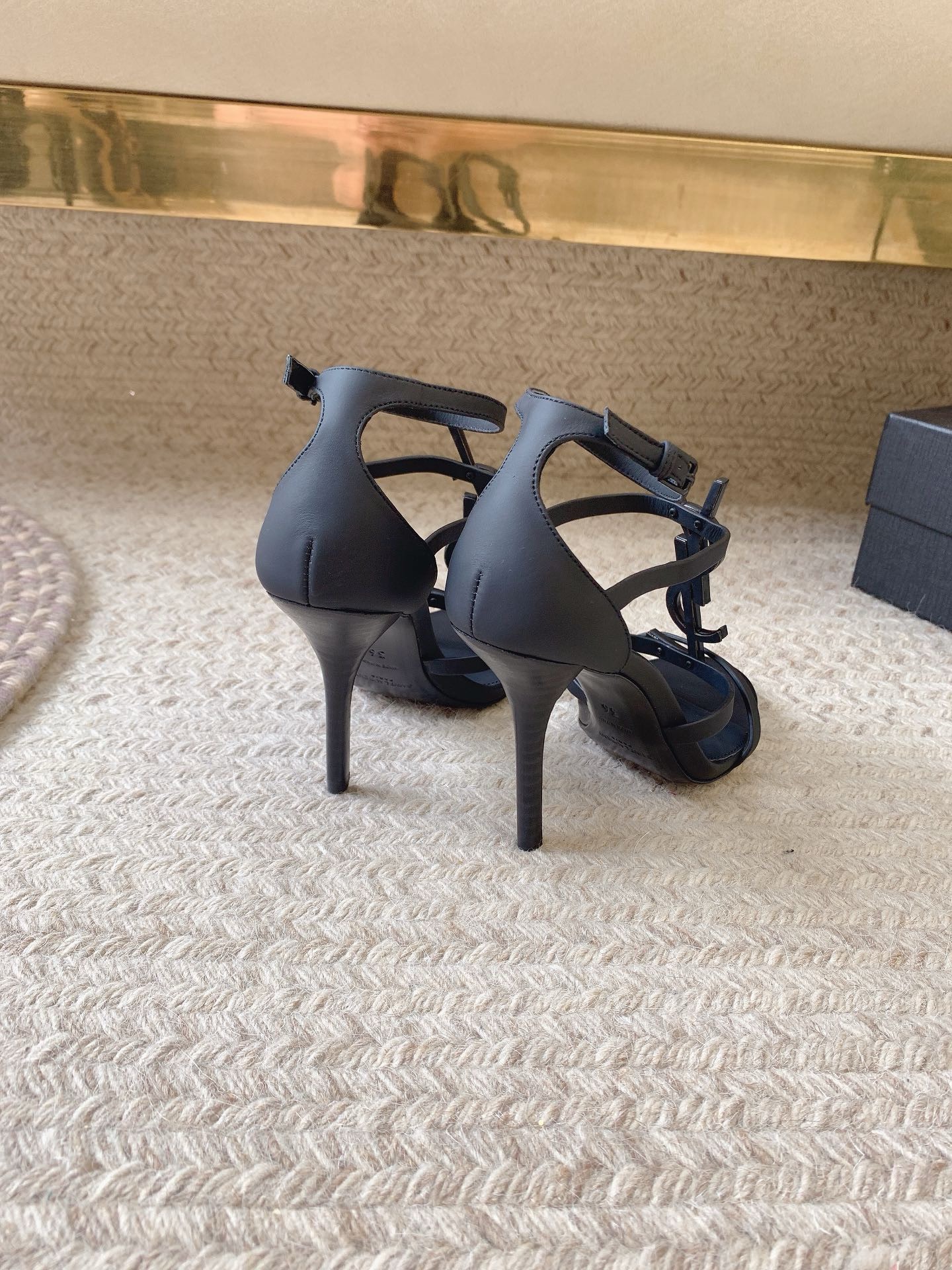 Bagsaaa Y51 Cassandra 100 all black leather sandals heels