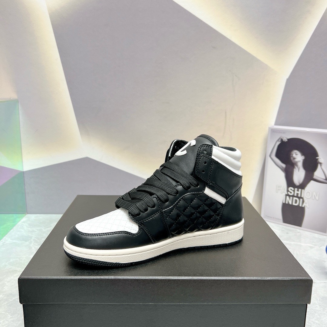 Bagsaaa Ch**el High Top Sneakers Lambskin Leather Black