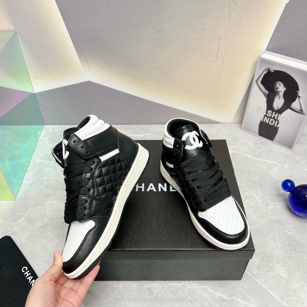 Bagsaaa Ch**el High Top Sneakers Lambskin Leather Black