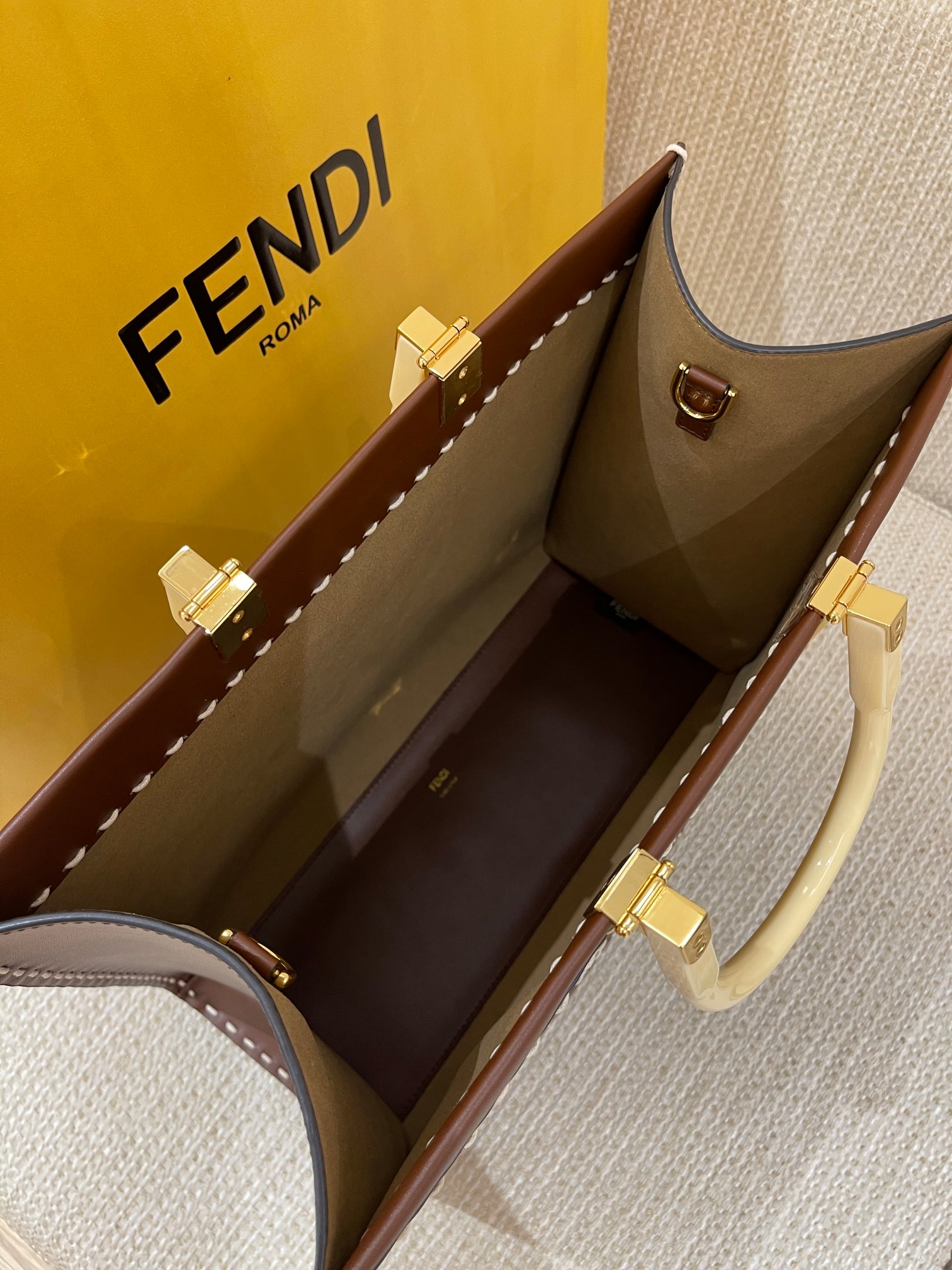 Bagsaaa F**di Sunshine Brown Shoppper Tote - 35x17x31cm