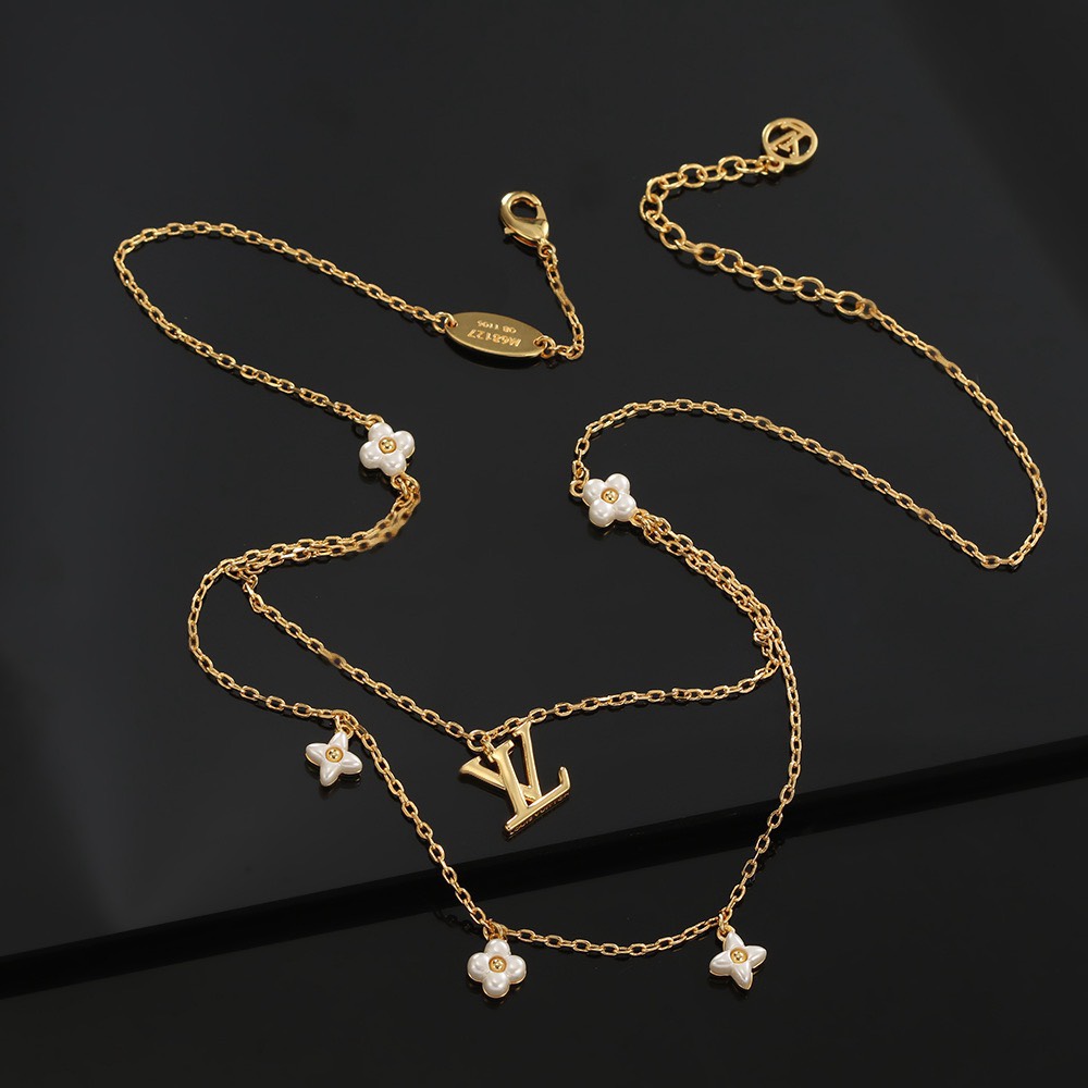 Bagsaaa L0vis Vvtt0n Floragram Necklace Double Row 