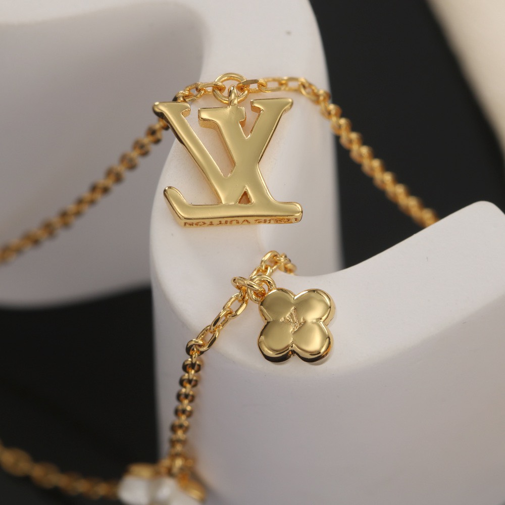 Bagsaaa L0vis Vvtt0n Floragram Necklace Double Row 