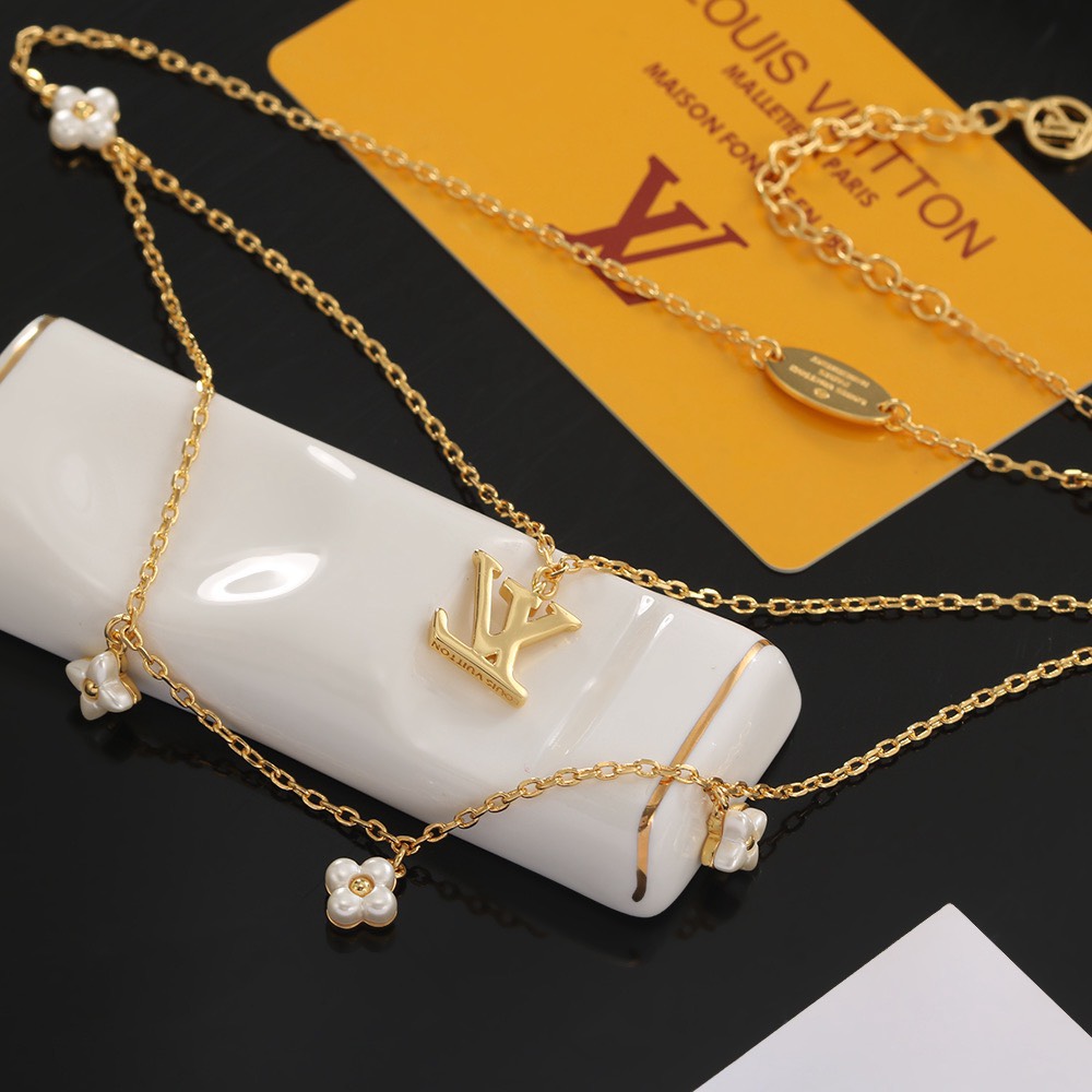 Bagsaaa L0vis Vvtt0n Floragram Necklace Double Row 