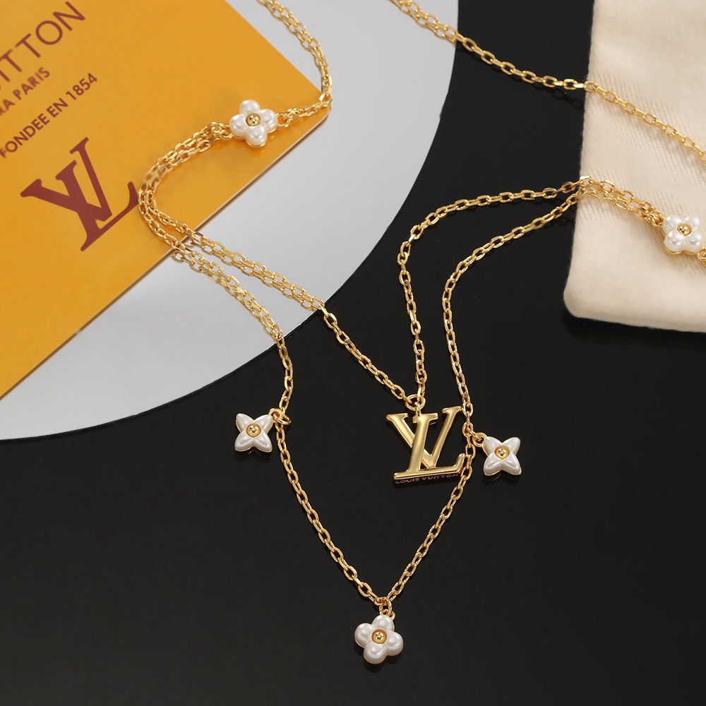Bagsaaa L0vis Vvtt0n Floragram Necklace Double Row 