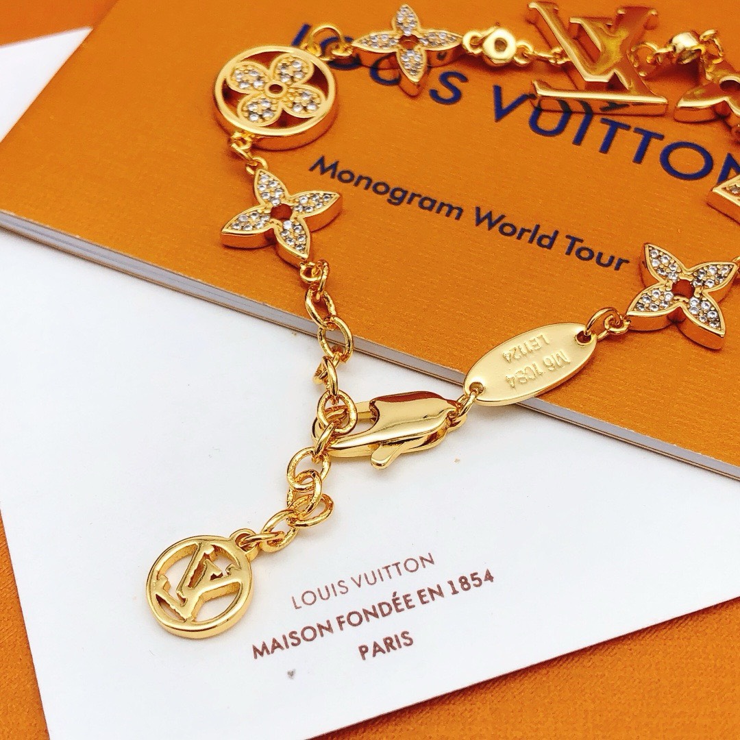 Bagsaaa L0vis Vvtt0n Flower Crystal Bracelet 
