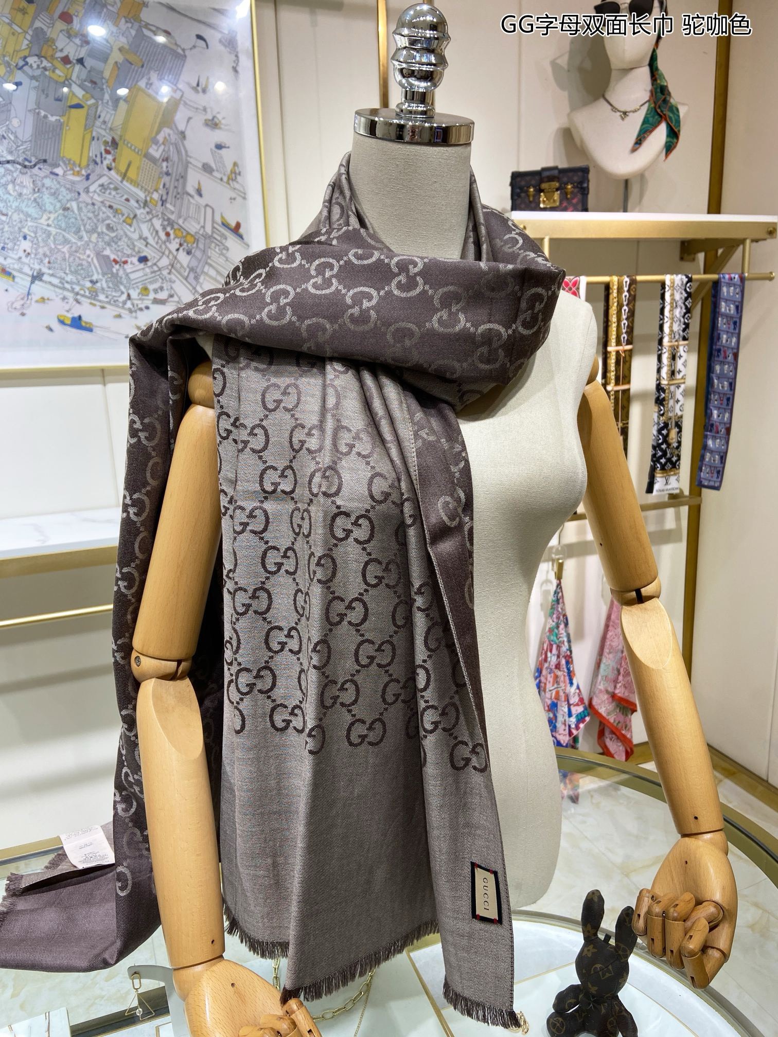 Bagsaaa Gvc*1 GG Ebony Taupe Scarf 