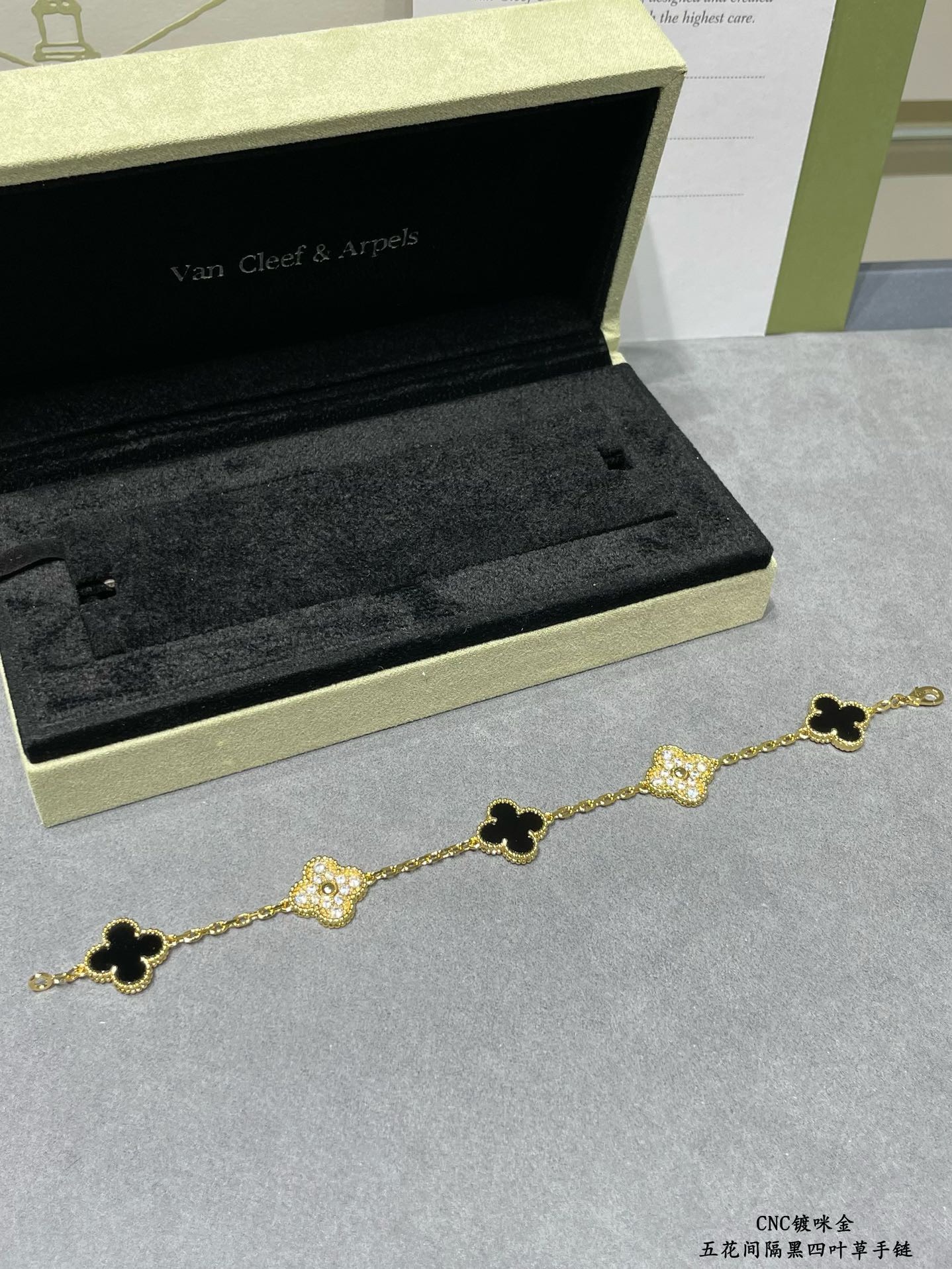 Bagsaaa V*n Cl**f & Arpel Alhambra Necklace Black With D1am0nd, 5 motifs