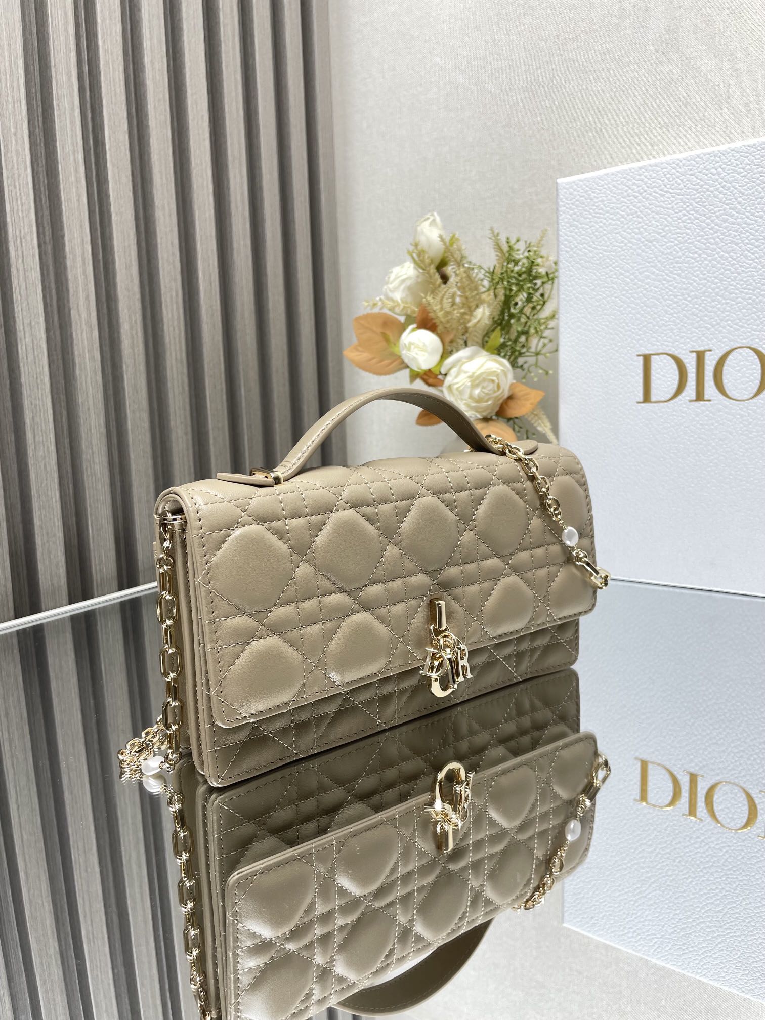 Bagsaaa Miss D10r Bag In Beige - 21x11.5x4.5cm
