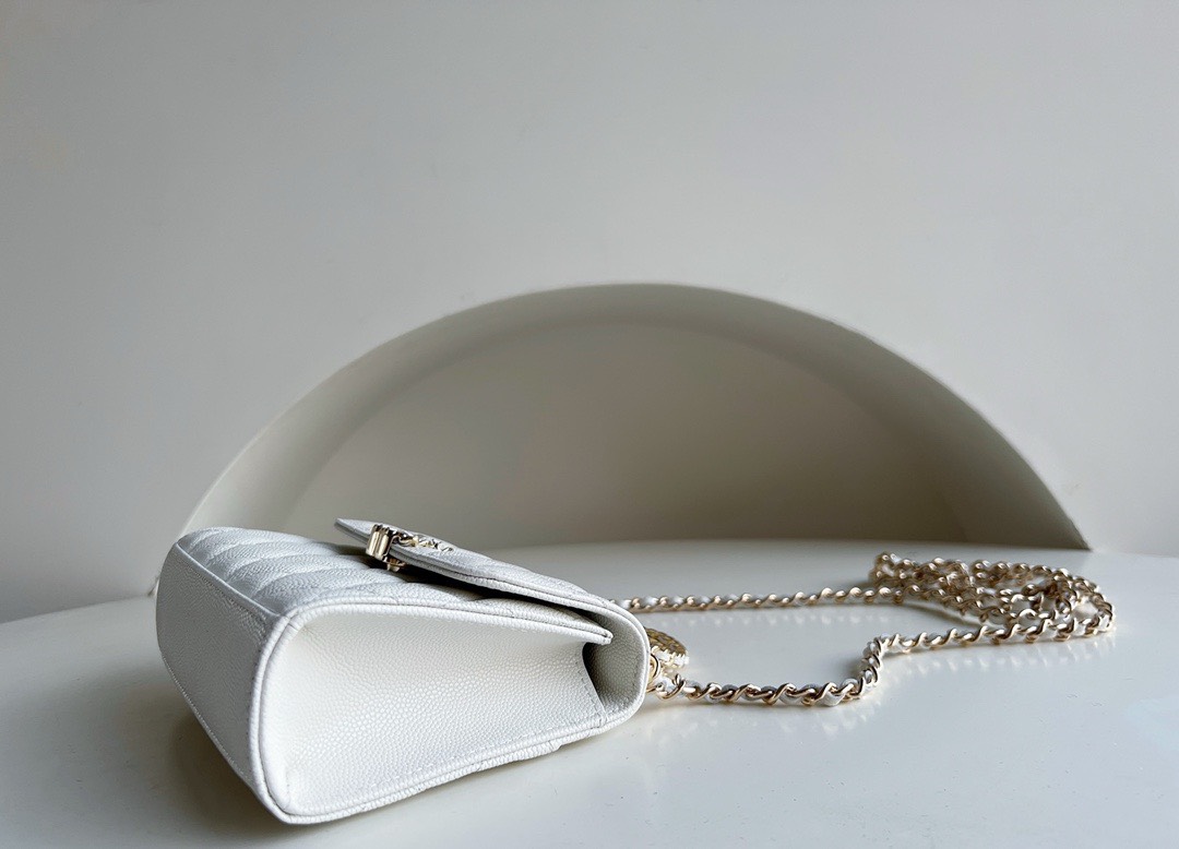 Bagsaaa Ch**el Top Handle White Caviar Bag - 14.5x11.5x5.5cm