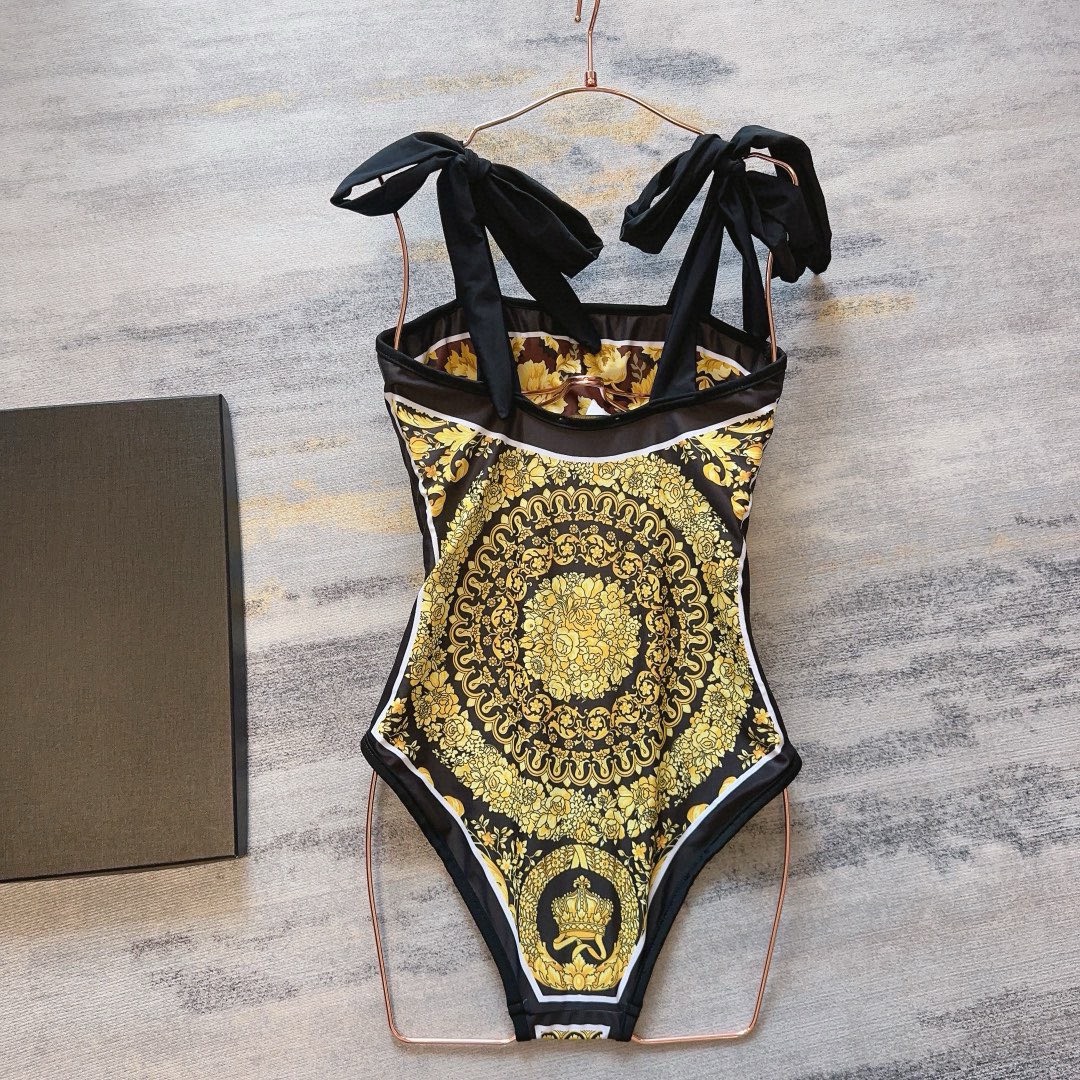 Bagsaaa Versace Reversible Bowknot Tie-shoulder One Piece Swimwear 