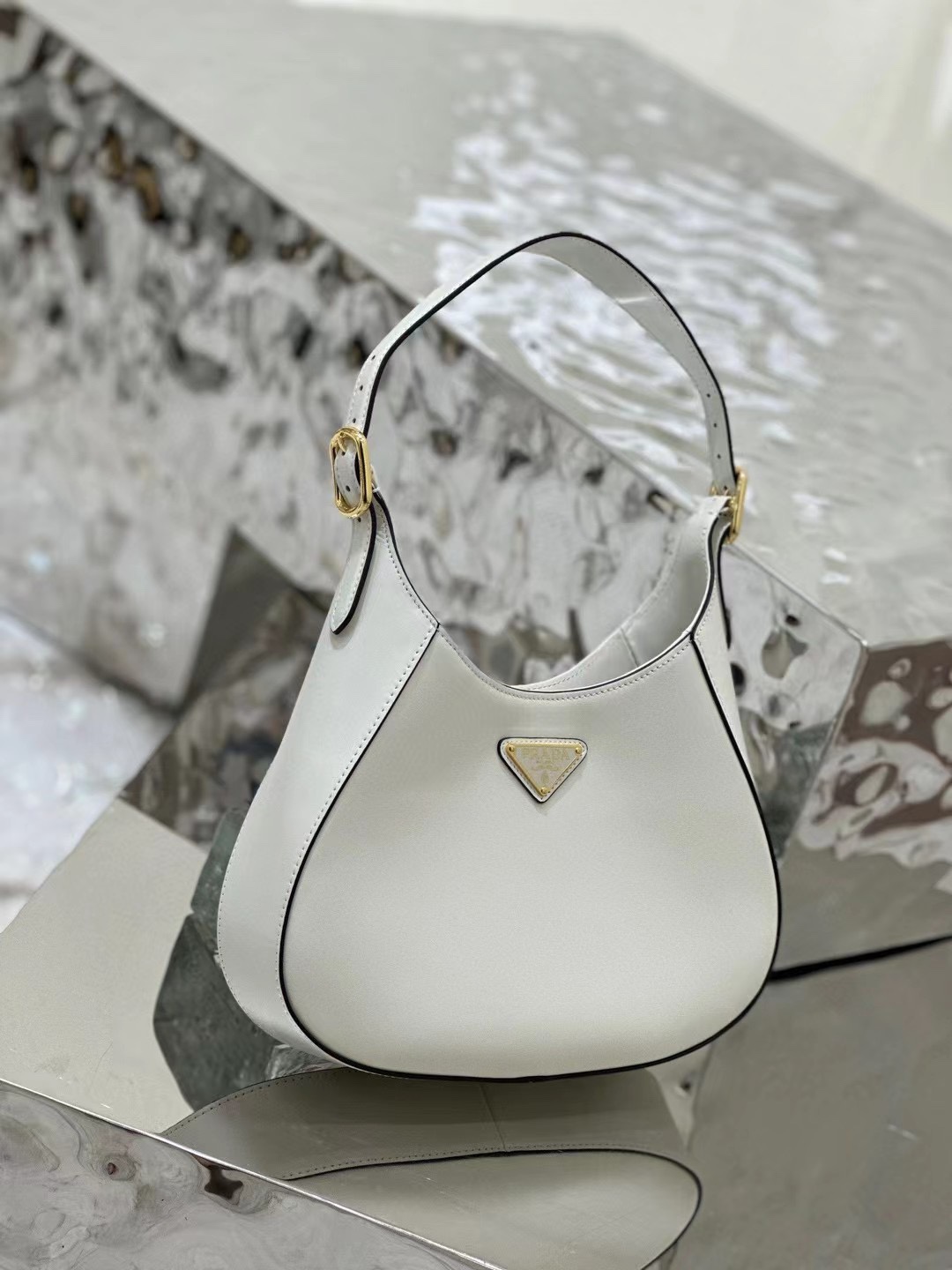Bagsaaa Pra*a Cleo Shoulder Bag With Adjustable Strap In White - 27x20x7cm