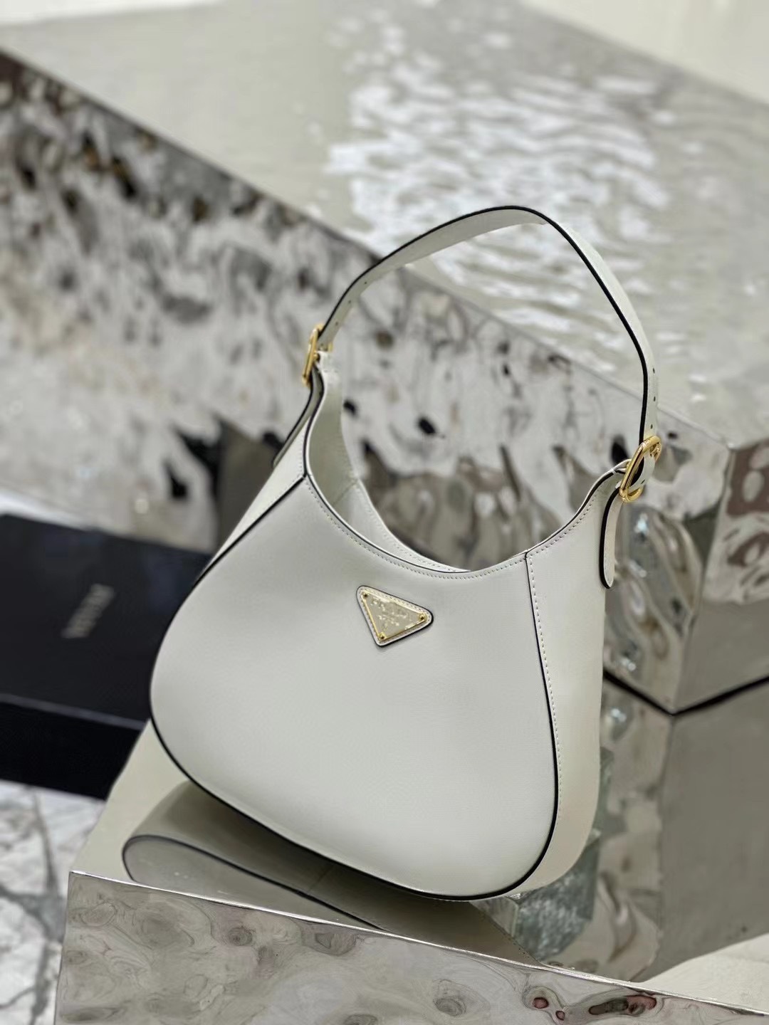 Bagsaaa Pra*a Cleo Shoulder Bag With Adjustable Strap In White - 27x20x7cm