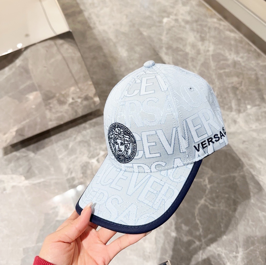 Bagsaaa Versace Allover Front Logo Blue cotton cap