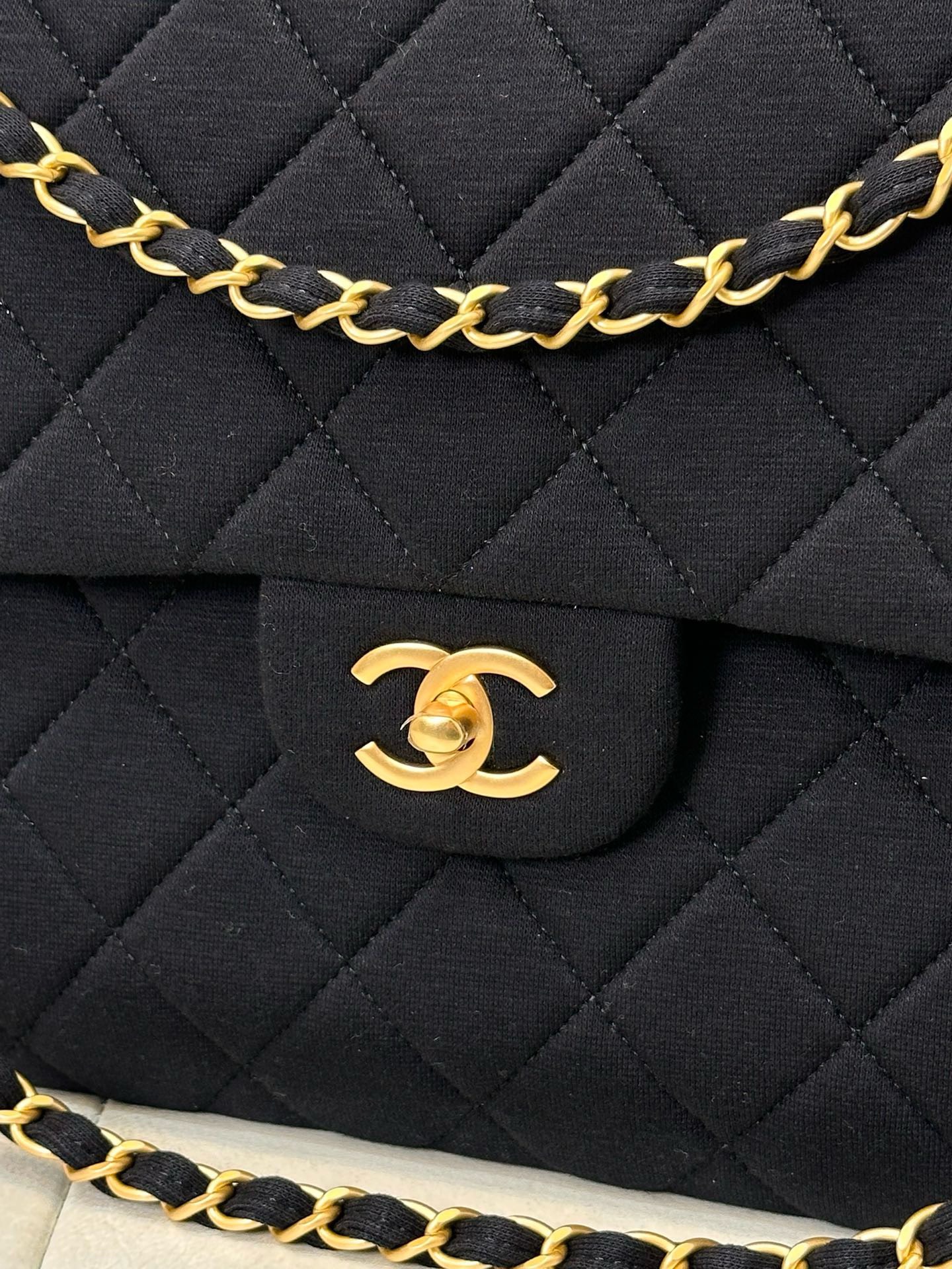 Bagsaaa Ch**el Jersey Quilted XL Jumbo Flap Black