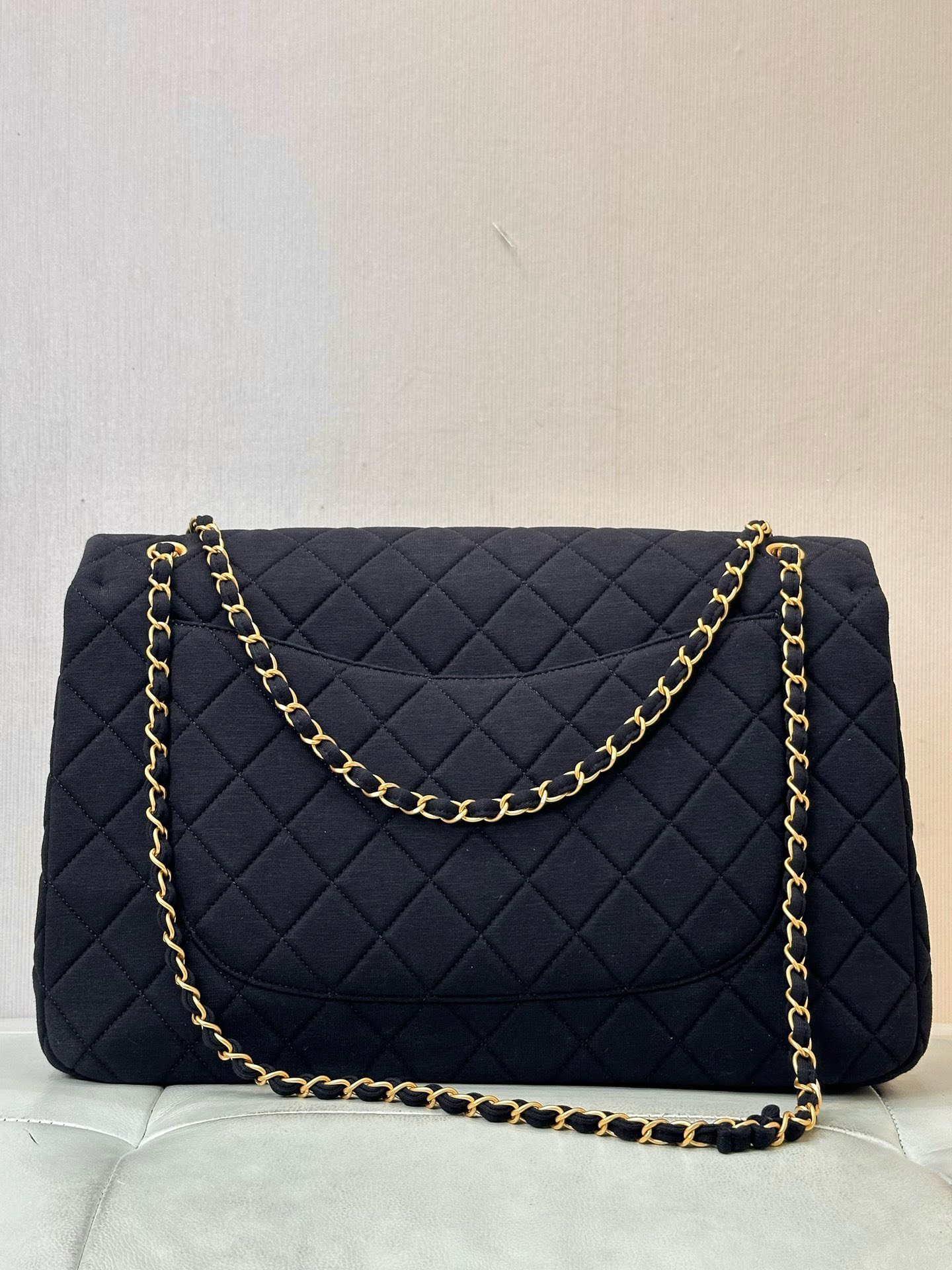 Bagsaaa Ch**el Jersey Quilted XL Jumbo Flap Black