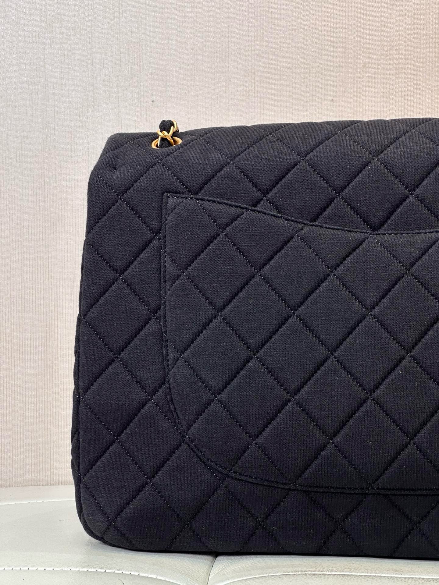 Bagsaaa Ch**el Jersey Quilted XL Jumbo Flap Green