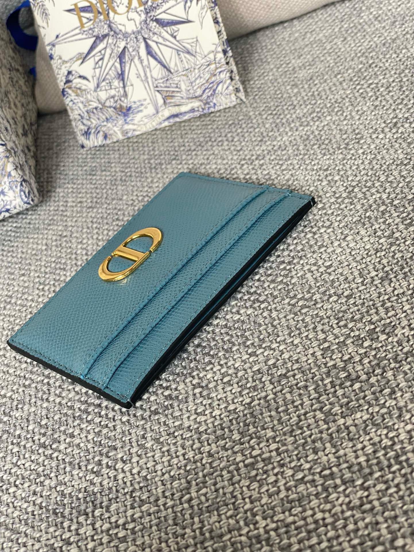 Bagsaaa D10r 30 Montaigne Five-Slot Card Holder Blue Grained Calfskin 