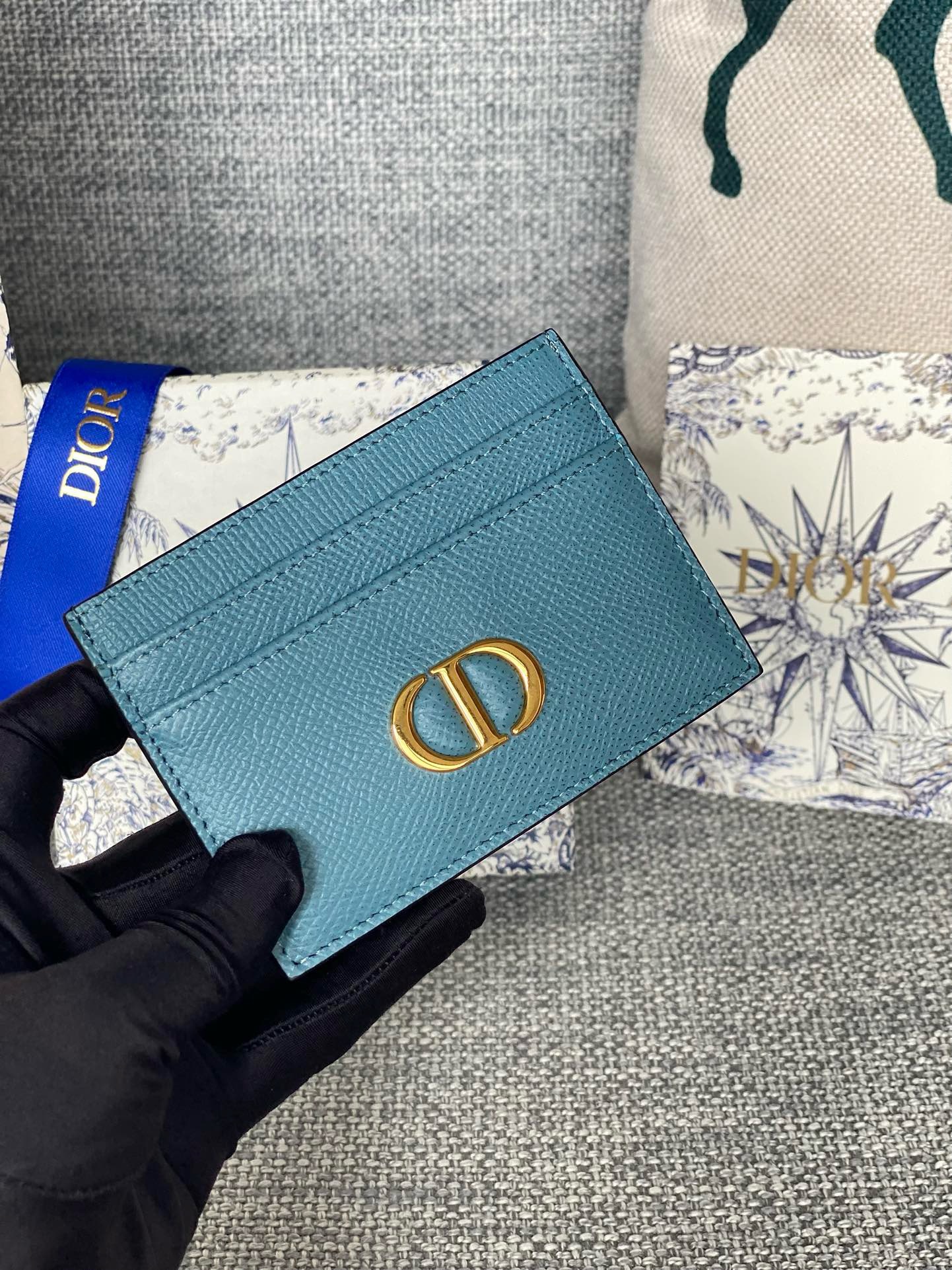 Bagsaaa D10r 30 Montaigne Five-Slot Card Holder Blue Grained Calfskin 