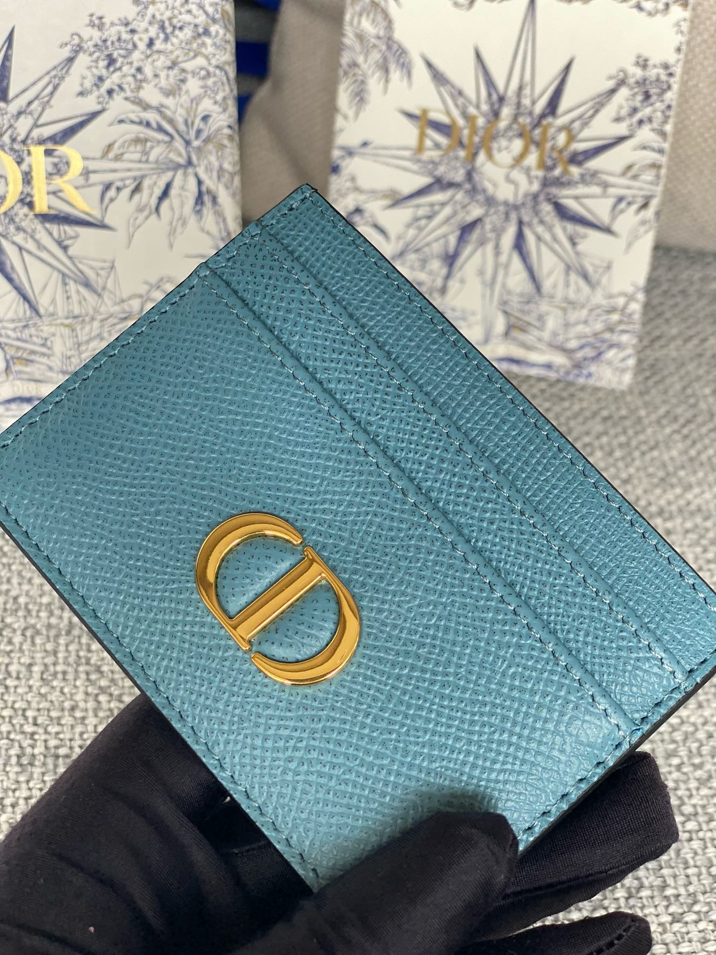 Bagsaaa D10r 30 Montaigne Five-Slot Card Holder Blue Grained Calfskin 