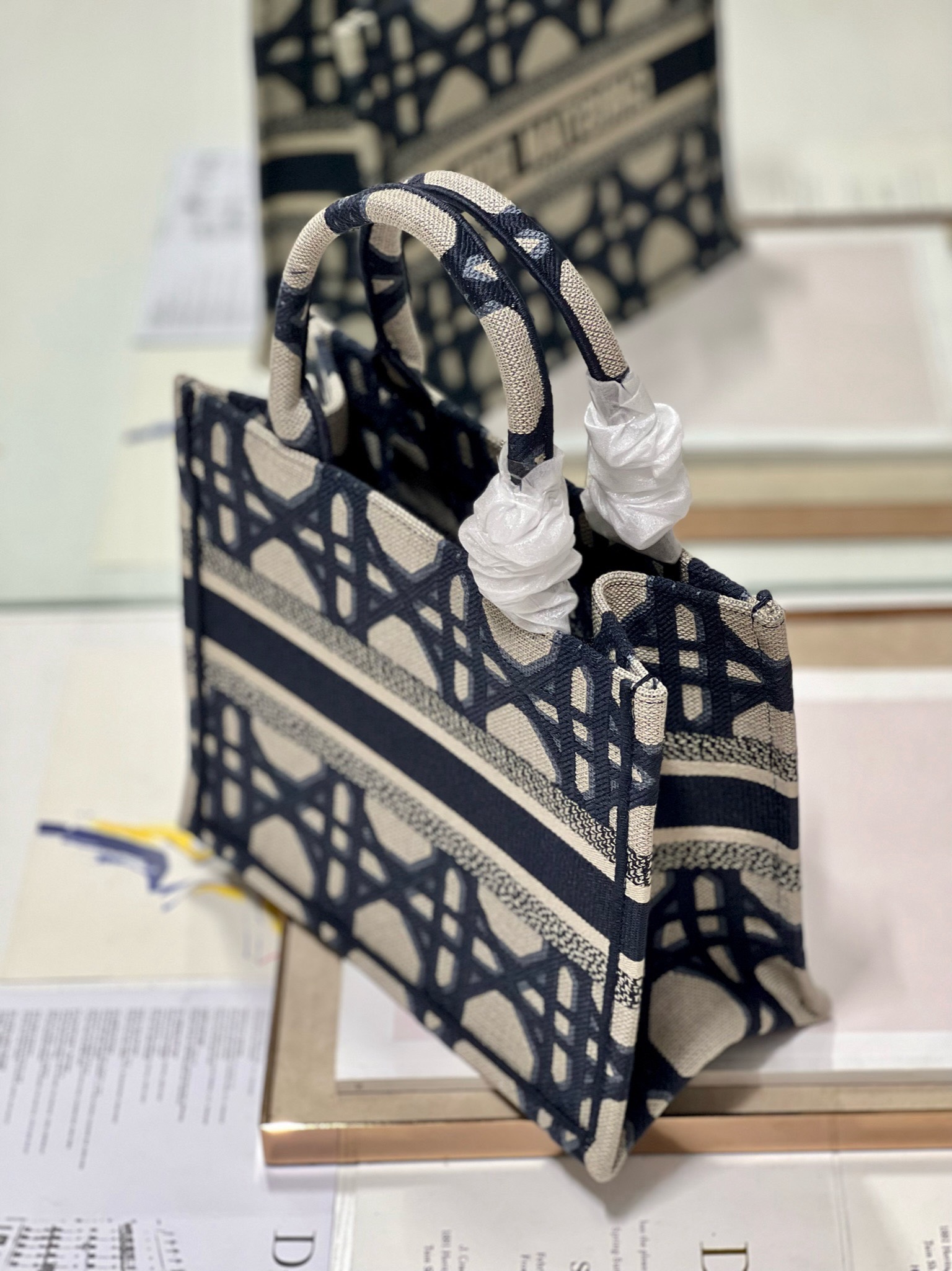 Bagsaaa D10r Small Book Tote Blue Macrocannage Embroidery 